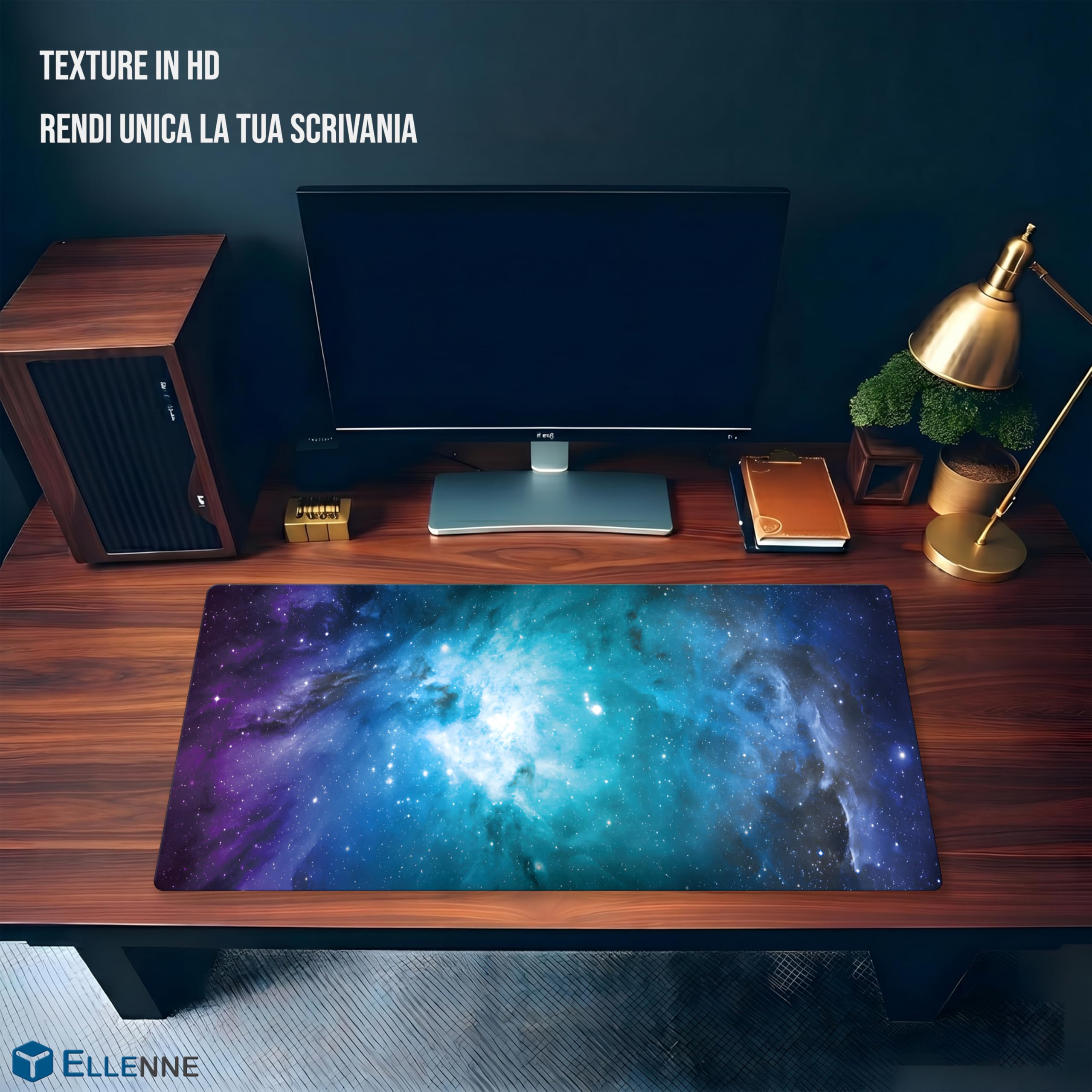 ELLENNE Mousepad XXL 900x400mm Sottomano Scrivania-Abisso Stellato|9 | Tappetino Mouse XXL 900x400mm, Sottomano Scrivania Stampato Fantasie Impermeabile, Mousepad Grande,Bordi Cuciti Casa Ufficio