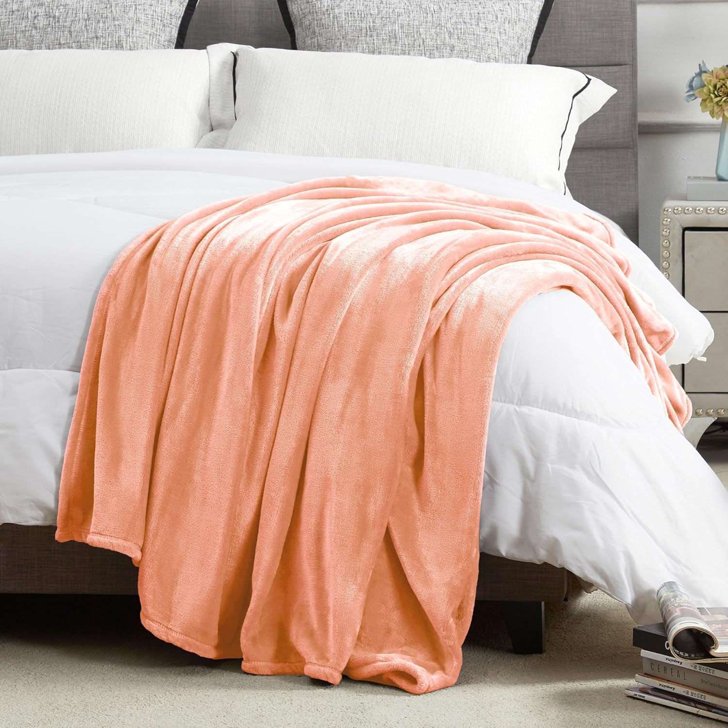 DREAMNINE Super Soft Fuzzy Fleece Throw Blanket for Couch Sofa 50" x 60", Decorative Solid Lightweight Velvet Blanket for Chair, Cozy Accent Shaggy Micro Plush Flannel Blankets for Bedroom Dorm, Peach - Image 3