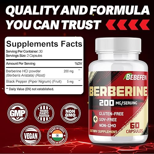Miniatura 2 de BEBEFEN Berberina HCL Suplemento 2000mg - Apoya el sistema inmunológico, la salud cardiovascular - Sin OMG  Sin gluten