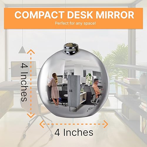 Miniatura 2 de Skywin Jarrón de espejo convexo, decoración de cubículo plateado con flor, espejo de cubículo de 3.9 x 3.9 x 4, espejo de escritorio para ver detrás