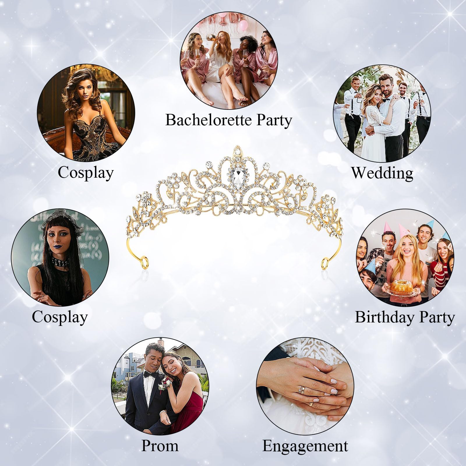 Tiara koronna, złota diadem dla kobiet, złota korona, diadem księżniczki, kryształowa tiara, biżuteria, kryształ górski, opaska na głowę, elegancka korona, na ślub, koronę, studniówkę, konkurs,