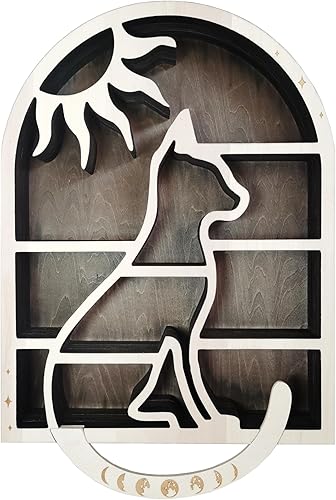 Miniatura 7 de Ella & Emma Moon & Cat Estante de exhibición de cristal de madera: diseño de sol creciente - Decoración de pared espiritual para habitaciones