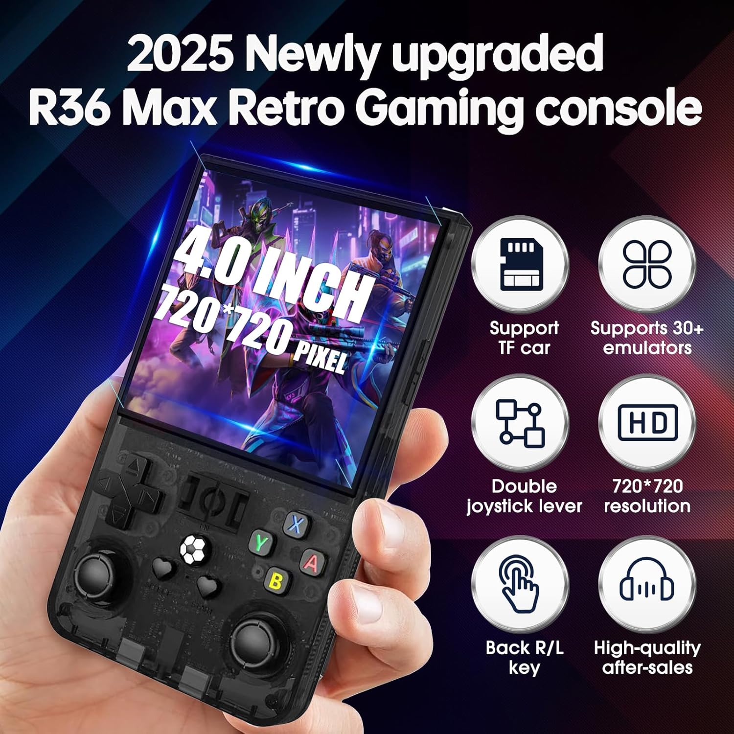 R36MAX Retro Handheld Game Console, 4.0" IPS Screen Retro Gaming Console, 128GB TF Card, 30+ Mainstream Emulators, 22,000+ Classic Games, Open Source Linux System, 4000mah Battery – Black - Image 3