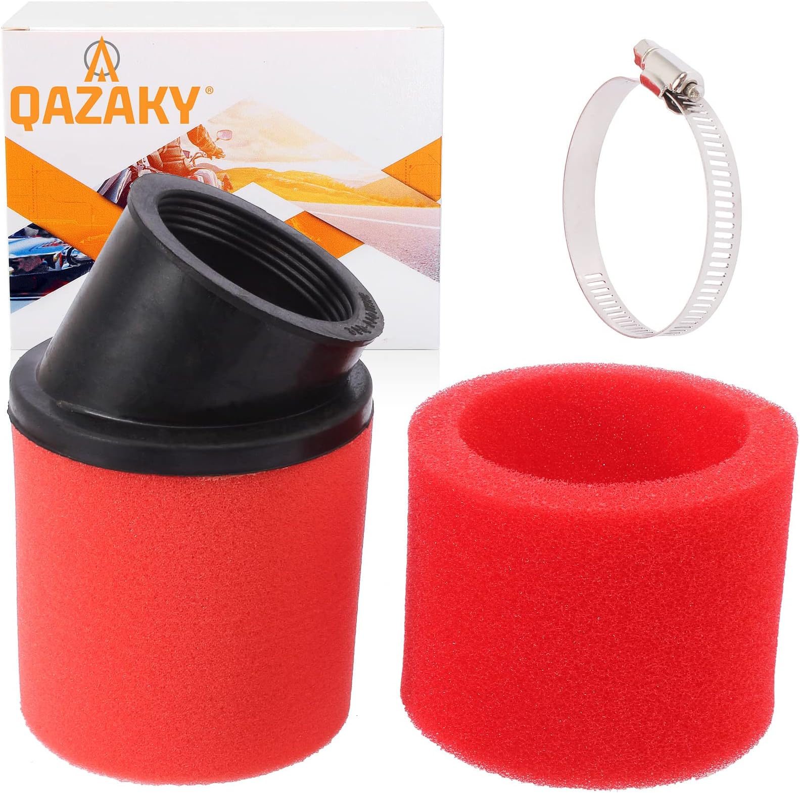 Universal 35mm Red Angled Double Foam Pod Performance Filter 50cc 70cc 90cc 110cc 125cc ATV Quad Scooter Go Kart Moped Pit Dirt Racing Super Pocket Mini Bike Yamaha