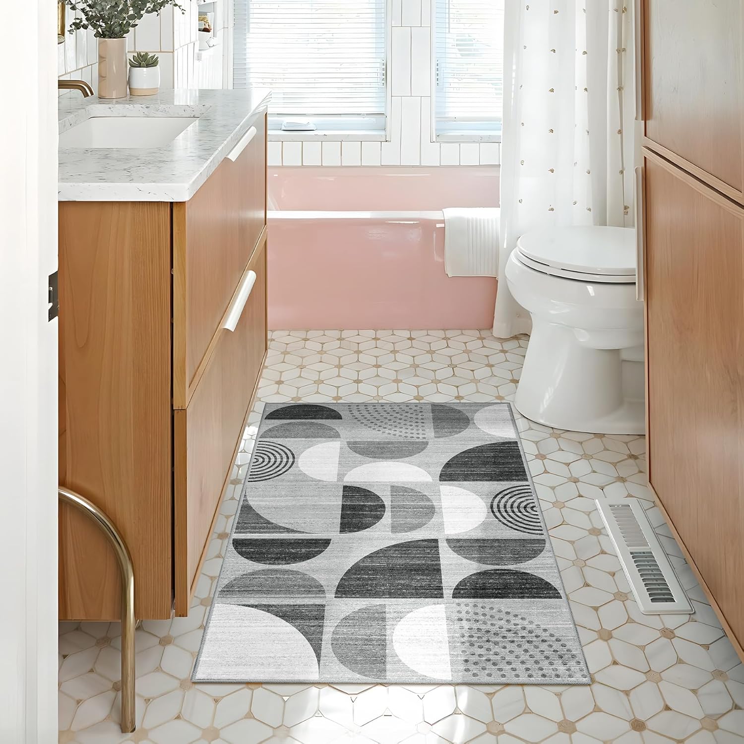 MUJOO Small Rug Washable,Boho Area Rugs for Entryway Bathroom Entry Entrance Bedroom Kitchen,Front Door Mat Throw Carpet Non Slip Indoor Soft Modern Abstract 2x3 Black and Grey