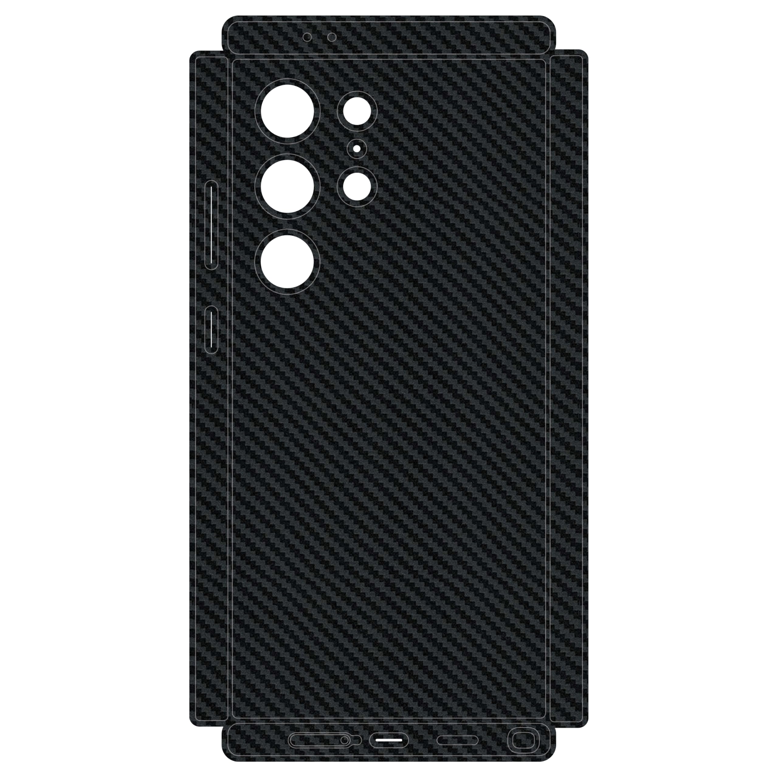 Skin en vinyle fibre de carbone pour Samsung Galaxy S24 Ultra - Autocollant 3M de qualité supérieure pour l'arrière et les côtés, protection contre les rayures, application sans bulles, application