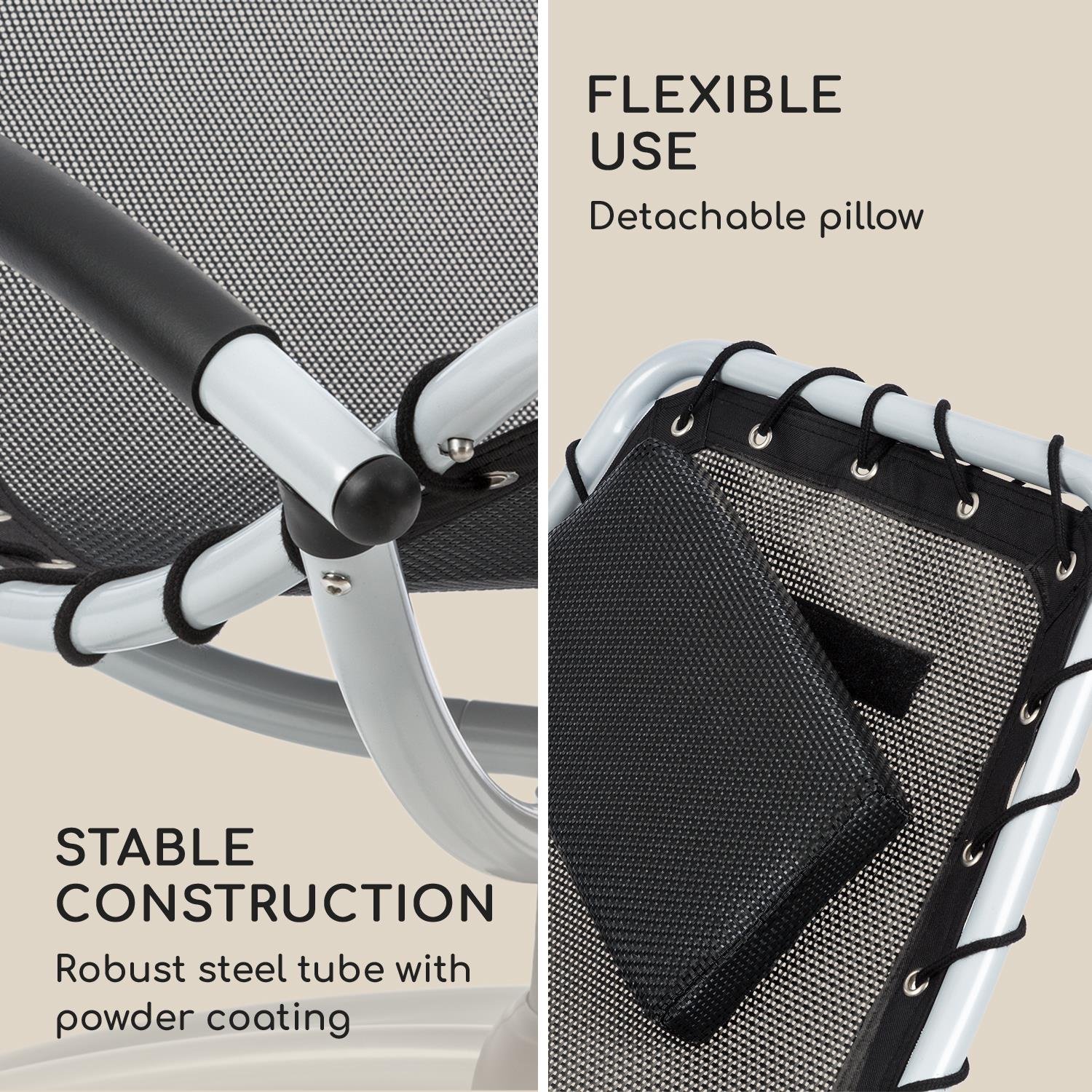 blumfeldt The Chiller - Sedia a Dondolo, Sedia da Giardino, Lettino, Sdraio, Pulizia Facile, Resistente alle Intemperie, Movimento Oscillante a 360°, ComfortMesh, Acciaio Tubolare, Nera