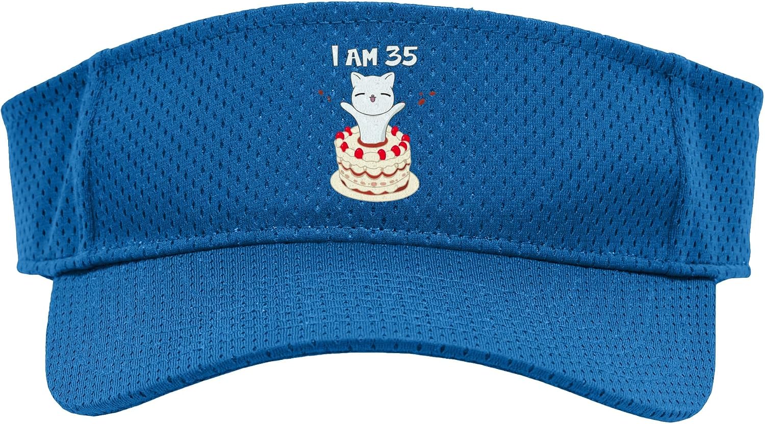 I am 35! Cute cat/Kitten with Birthday Cake Sport Sun Visor