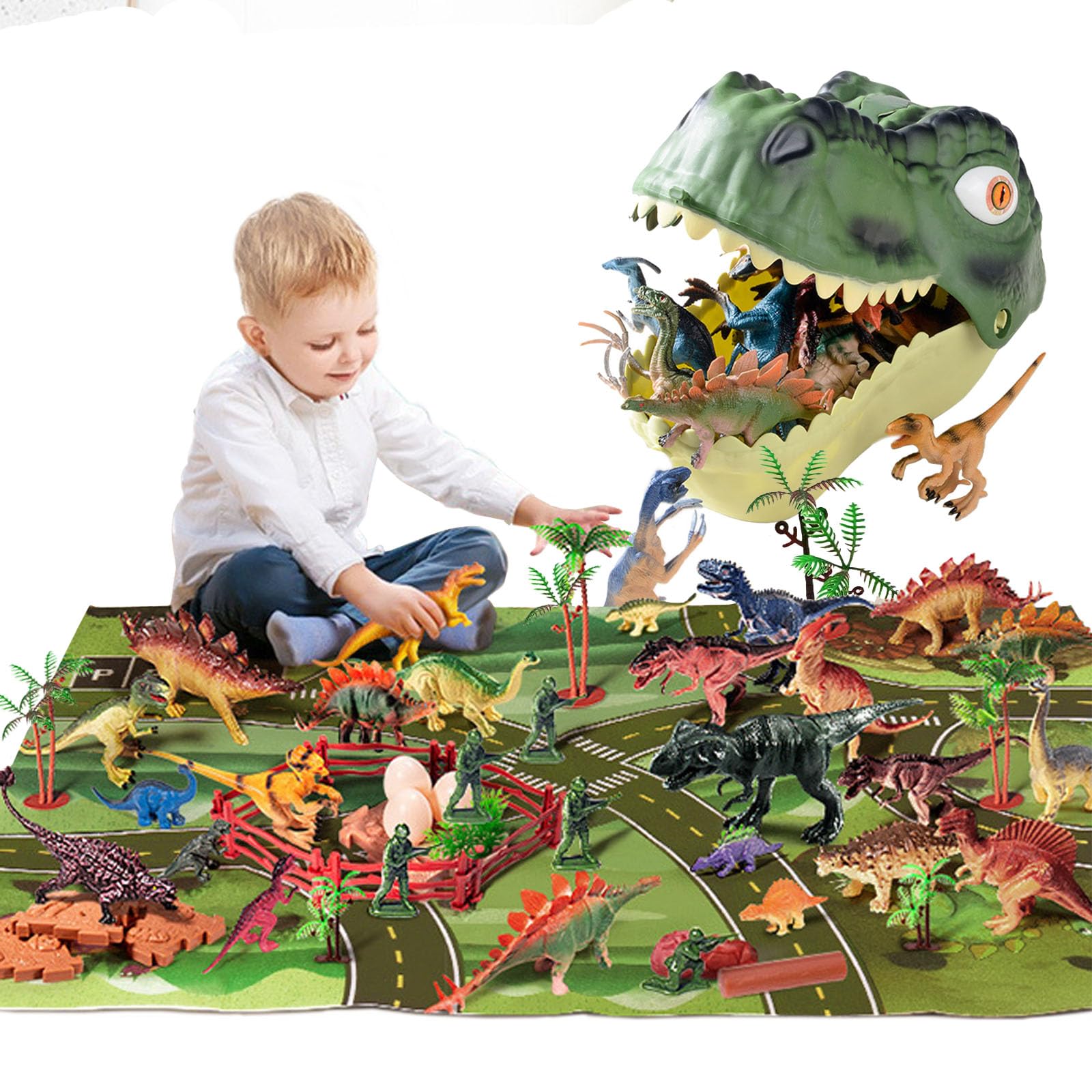 52PCS Jurassic Dinosaurier Spielzeug, Realistische Dinosaurier Figuren Für Fantasievolles Spiel Pädagogisches Spielset Mit Aufbewahrung Sbox-52 Pcs||Dinosaur Set and Storage Box