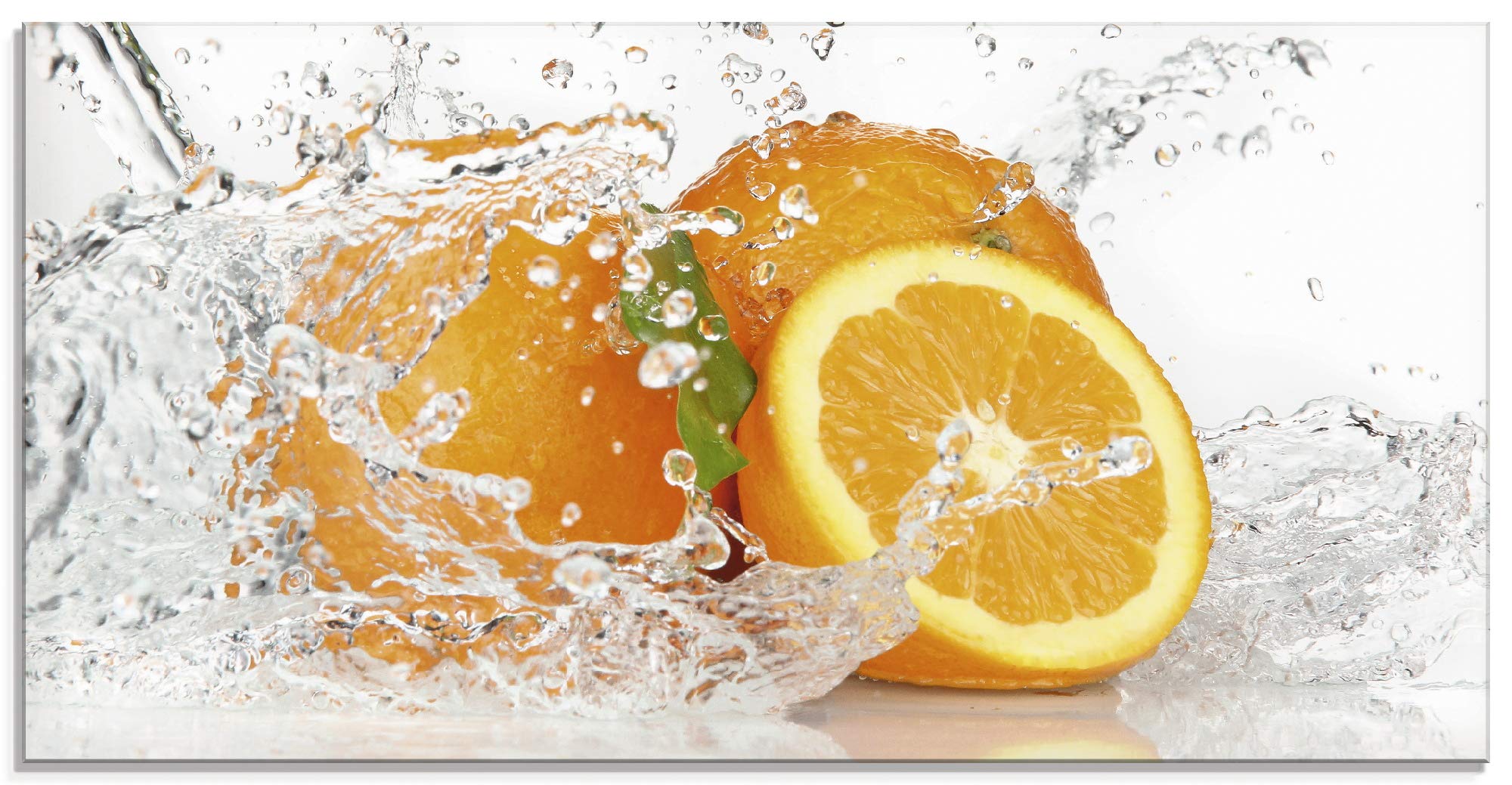ARTLAND Wanddeko Glasbilder Wandbild Glas Bild einteilig 60x30 cm Querformat Früchte im Wasser Obst Orange Frucht Cocktails Bar Modern T5UI