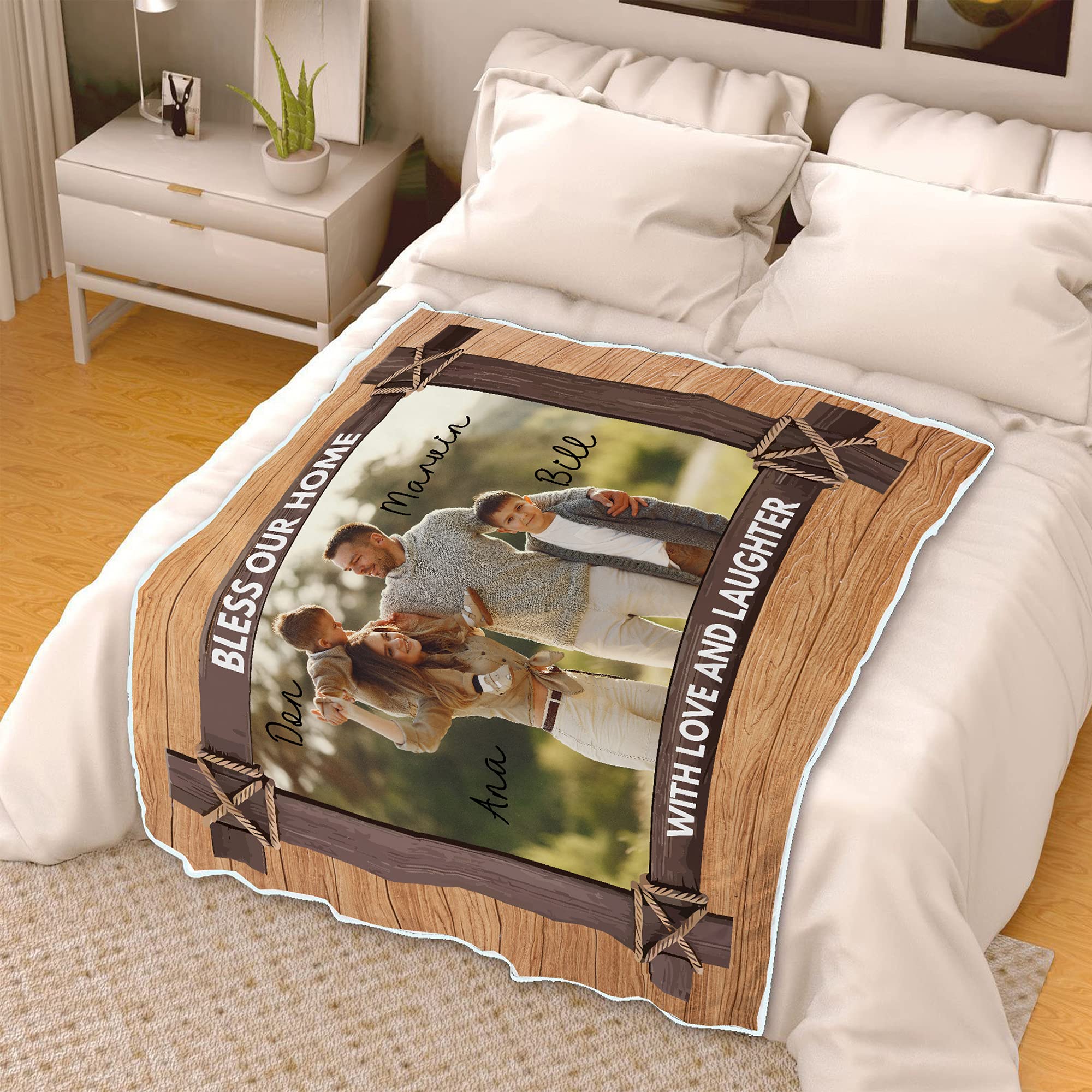 Manta personalizada con foto familiar, manta con nombre, manta personalizada con nombre, manta de forro polar, regalo familiar, regalo de cumpleaños, manta personalizada con nombre