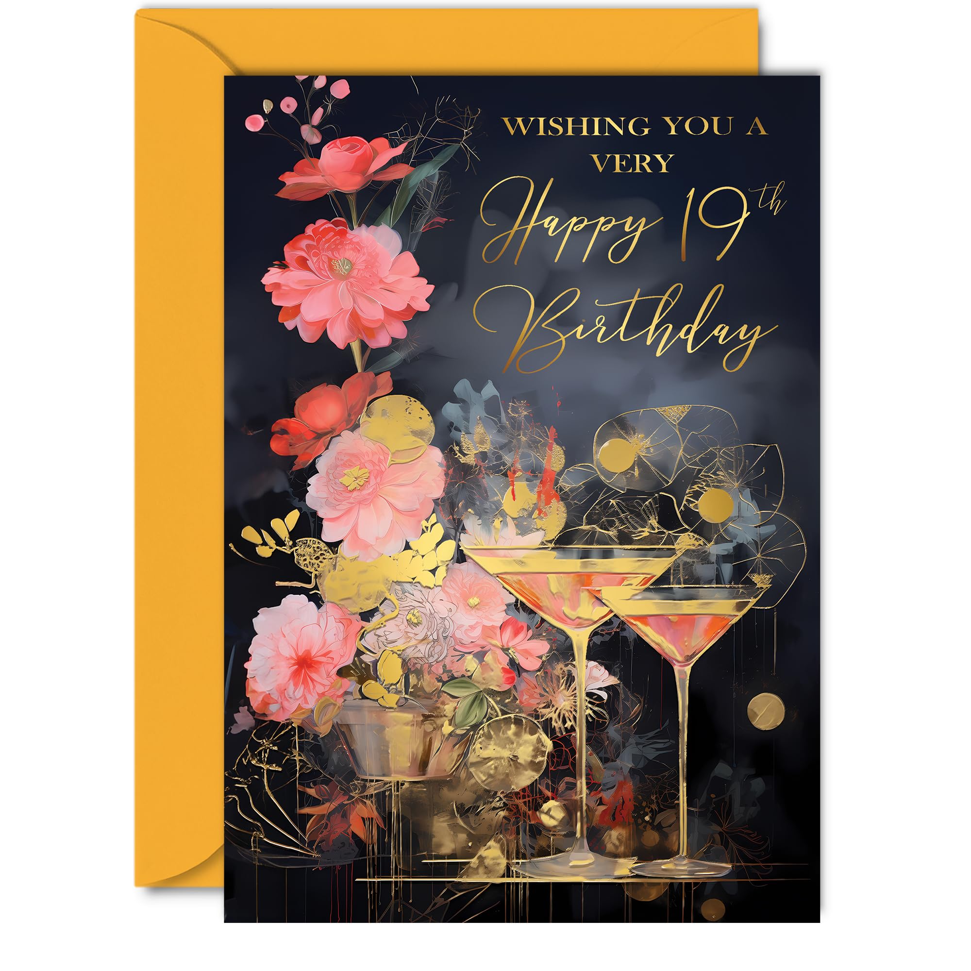 Beautiful Gold 19th Birthday Cards for Women and Men