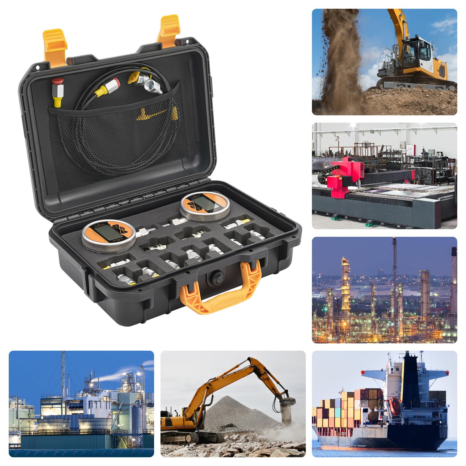 Kit di prova della pressione idraulica digitale con 2 manometri da 60 MPa, strumento di prova della pressione per parti di escavatori con 2 tubi flessibili di prova e connettore rapido per macchinar