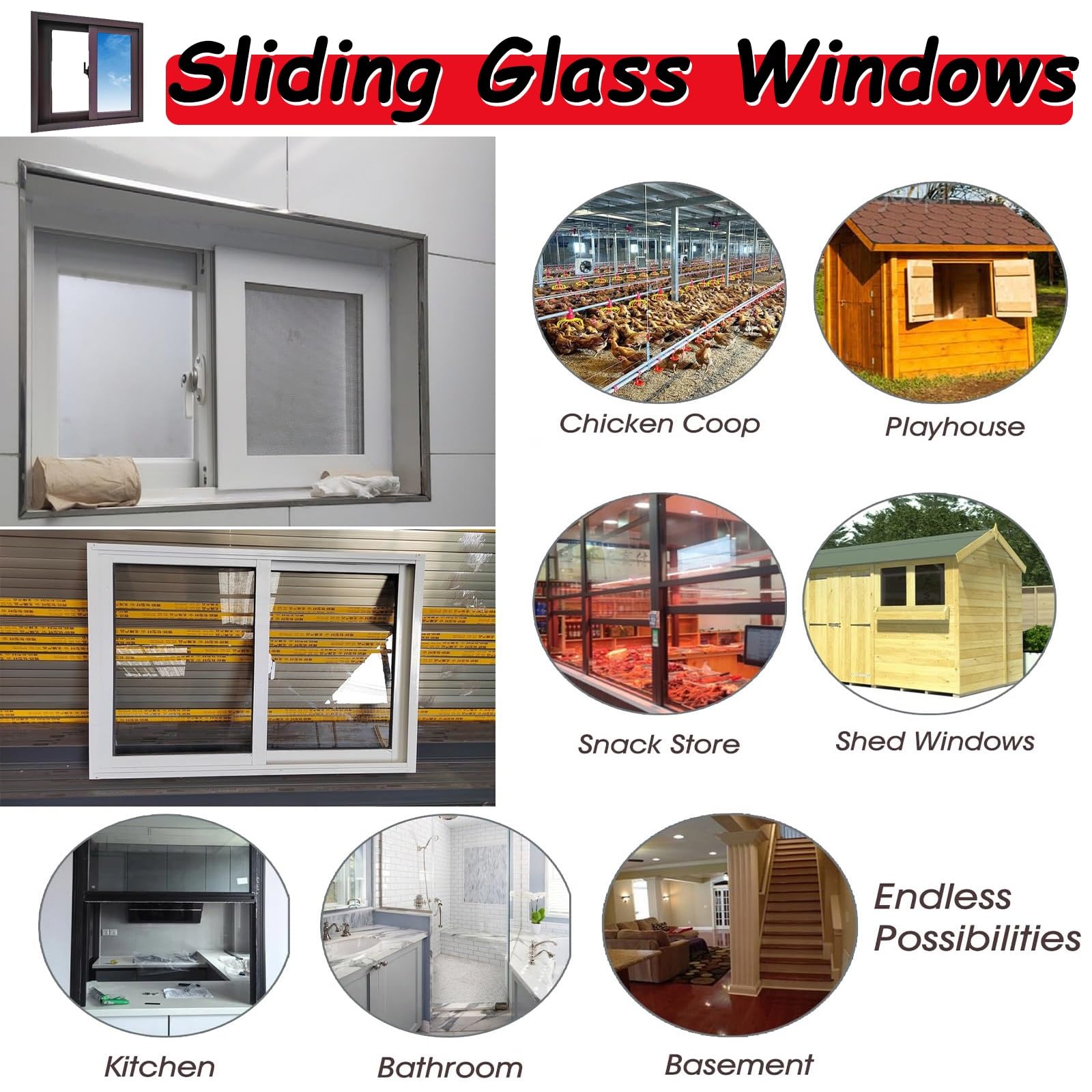Ventana corrediza horizontal de aluminio blanco de 25 x 18 pulgadas para cobertizos, gallineros, sótanos, eficiencia energética, fácil instalación