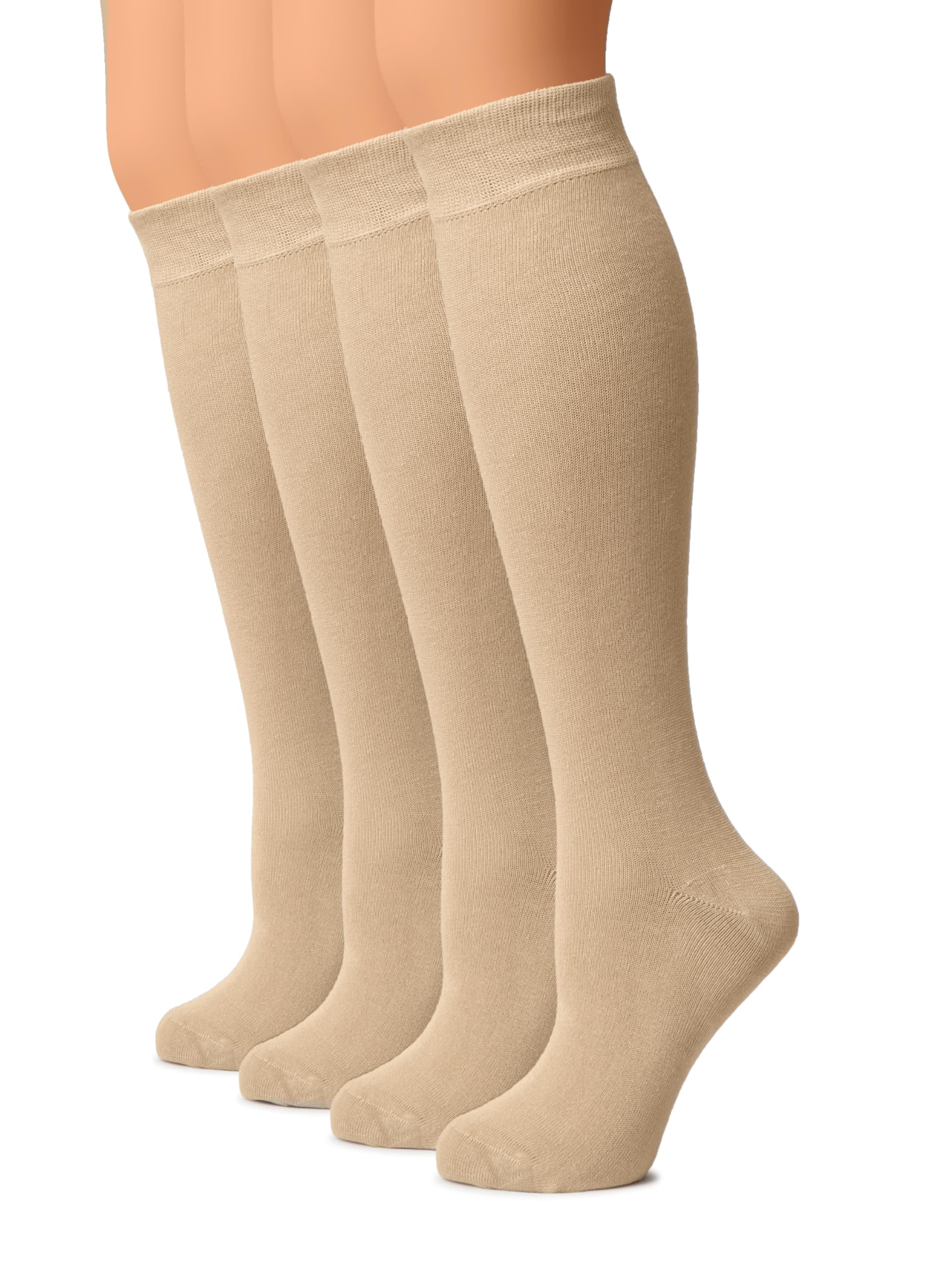 Hugh Ugoli Women Cotton Knee High Socks, Plain & Striped Long Dress Socks, Soft, Lightweight, Shoe Size 5-8/8-11, 4 Pairs
