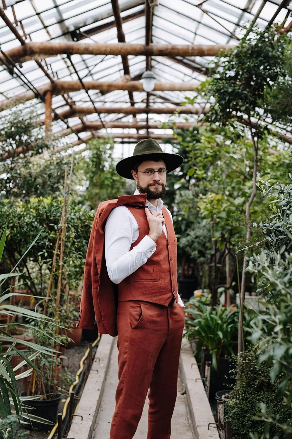 Men's 3 Piece Linen Suit for Men Wedding Suits Slim Fit Blazer Vest Pants Wedding Prom Suits