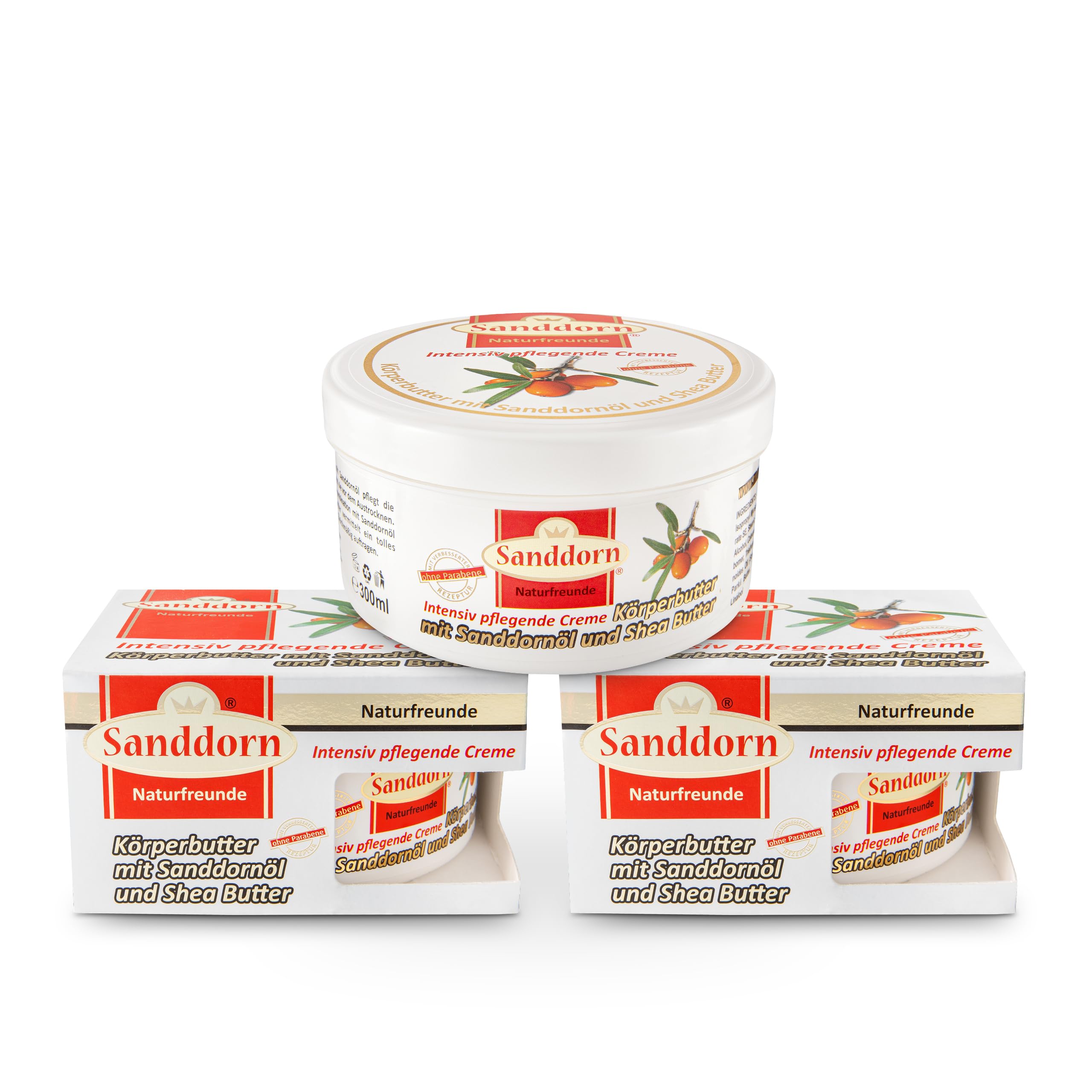 3-er Set Sanddorn Naturfreunde Körperbutter mit Sanddorn-Öl & Shea Butter, Intensive Pflege & langanhaltende Feuchtigkeit für trockene Haut, reich an Vitaminen & Antioxidantien – dezenter Duft