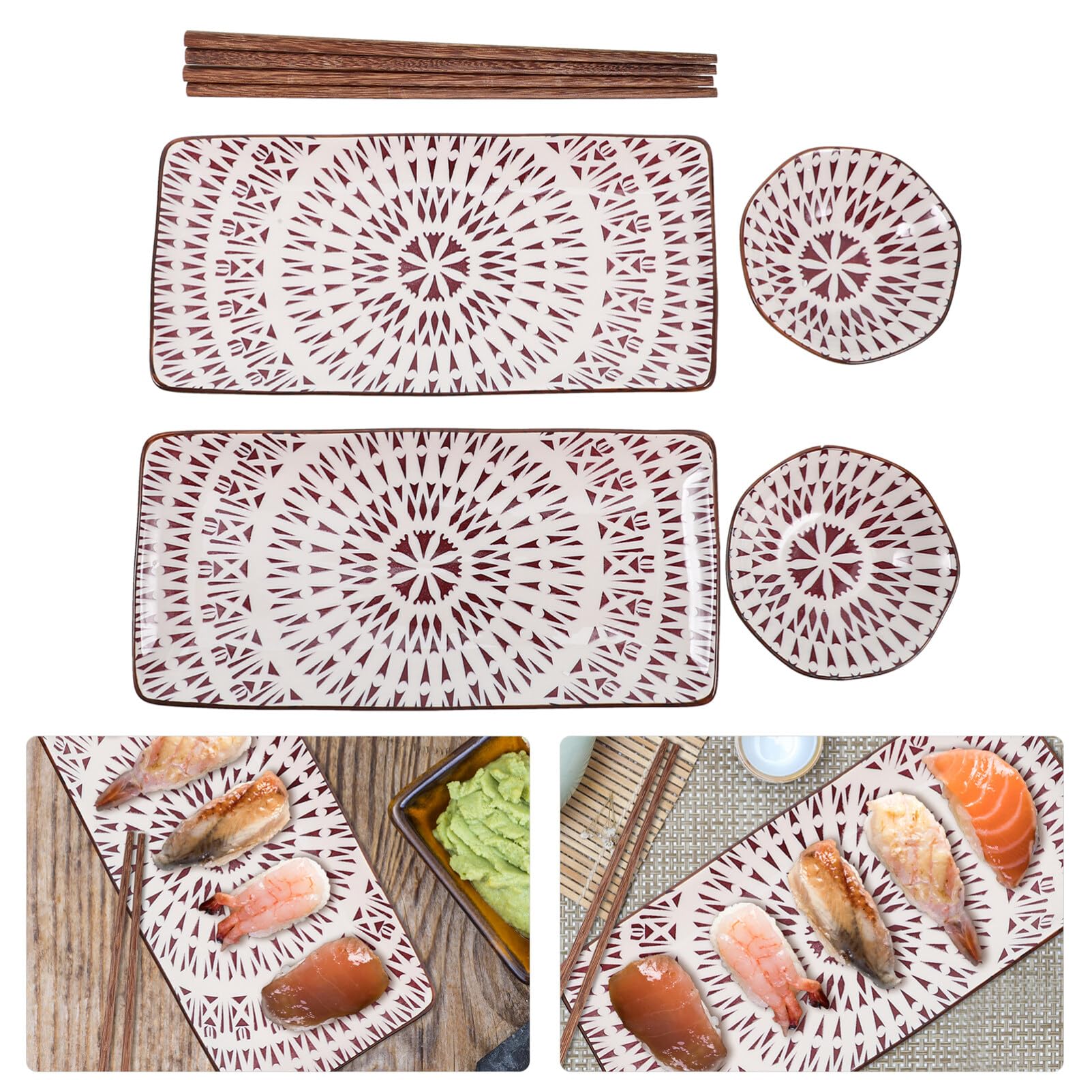 Assiette de Sushis Japonerie Lot de 2 Sets de Sets de Céramique et Bois