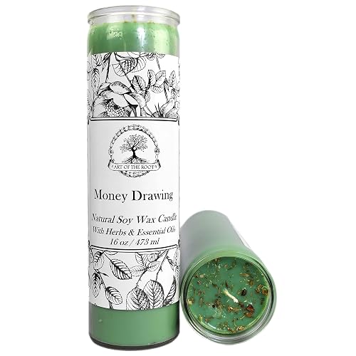 Money Drawing Scented 7 Day Soy Herbal Spell Candle (Fixed) | Handmade with Herbs & Essential Oils | Wealth, Abundance, Prosperity Rituals | Wiccan, Pagan, Hoodoo, Magick Rituals & Spells