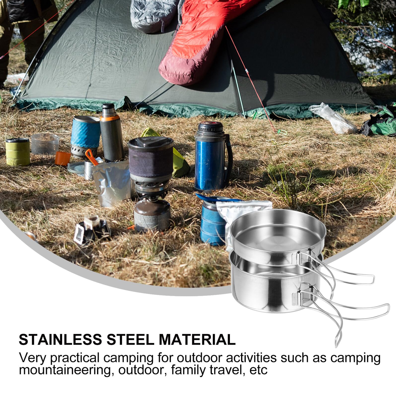 Mipcase 8 Piezas De Utensilios De Cocina De Acero Inoxidable Para Acampar Equipo De Camping Utensilios De Cocina Para Acampar Accesorios De Camping Kit De Ollas Esenciales Equipo