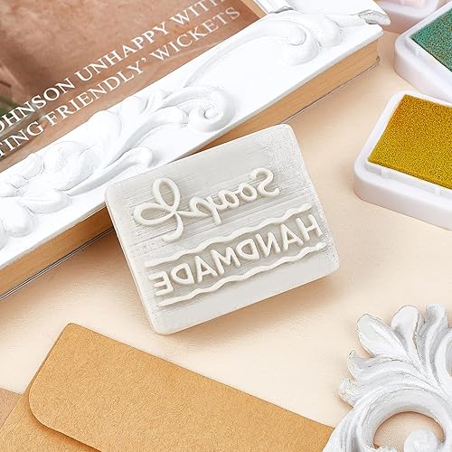 Miniatura 4 de CRASPIRE Sello de jabón hecho a mano de resina blanca con patrón de palabras, sello de jabón en relieve para galletas de arcilla, gomitas de