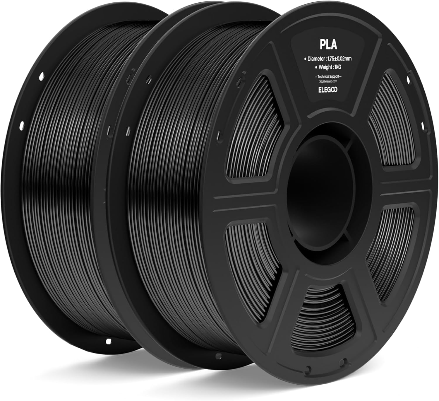 ELEGOO PLA Filament 1.75mm Black 2KG, 3D Printer Filament Dimensional Accuracy +/- 0.02mm, 2pcs 1kg Spool(2.2lbs) Fit Most FDM 3D Printers