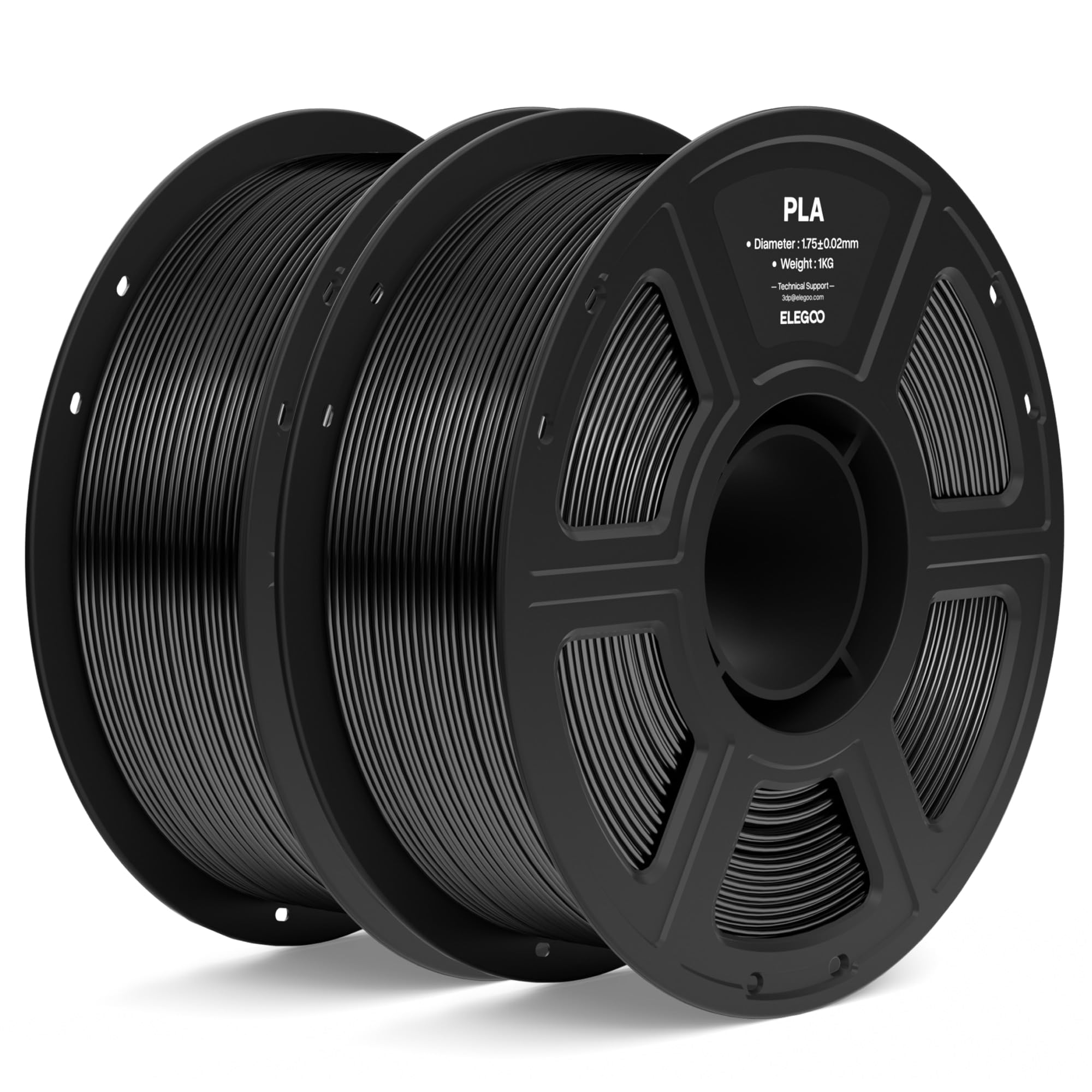 ELEGOO Filamento PLA 1,75mm Nero 2KG, Filamento per Stampante 3D, Precisione Dimensionale ±0,02mm, Bobina da 1kg (2,2lbs), Compatibile con la Maggior Parte delle Stampanti 3D