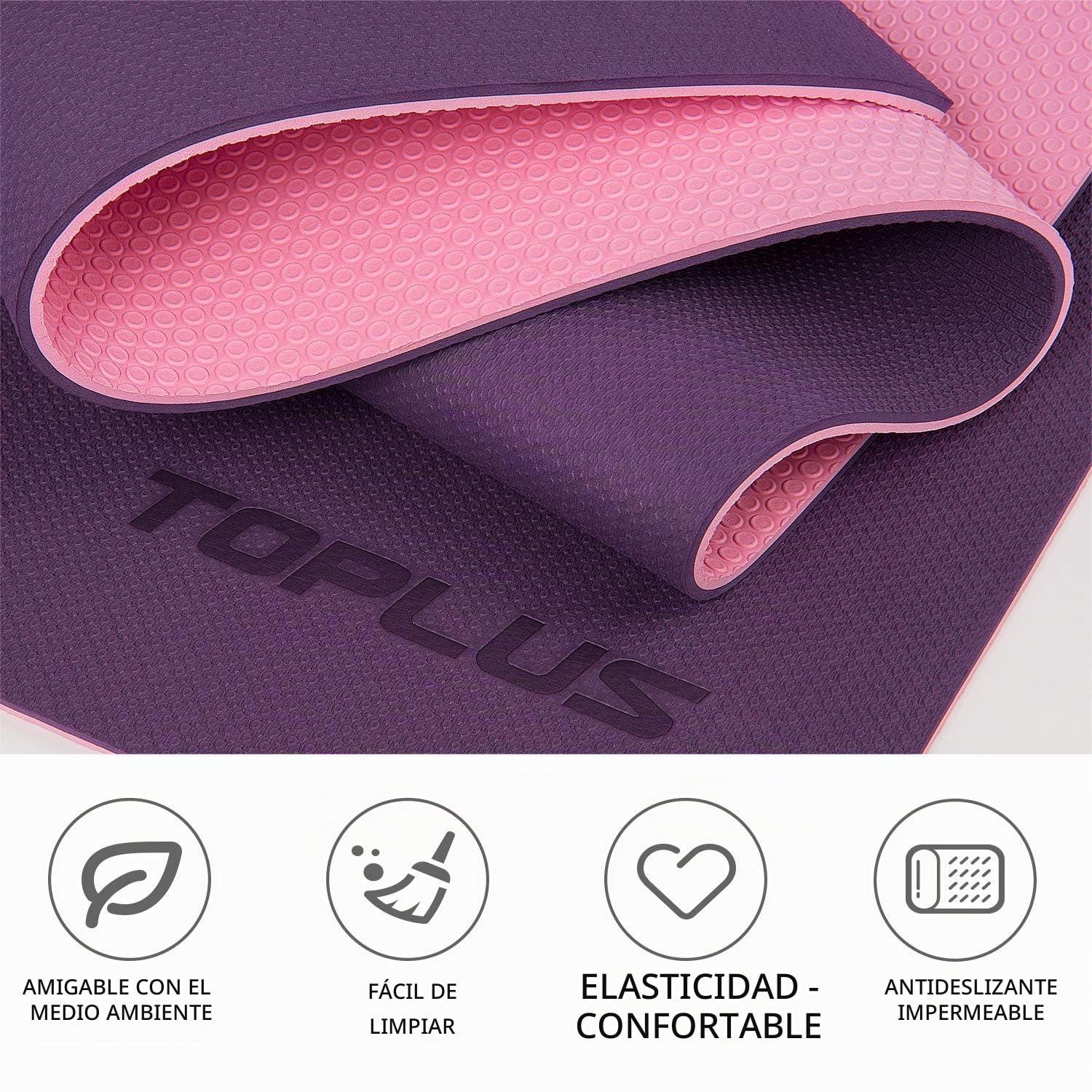 TOPLUS Esterilla de gimnasia, esterilla de yoga, esterilla de yoga, acolchada y antideslizante, para fitness, pilates y gimnasia, con correa de transporte