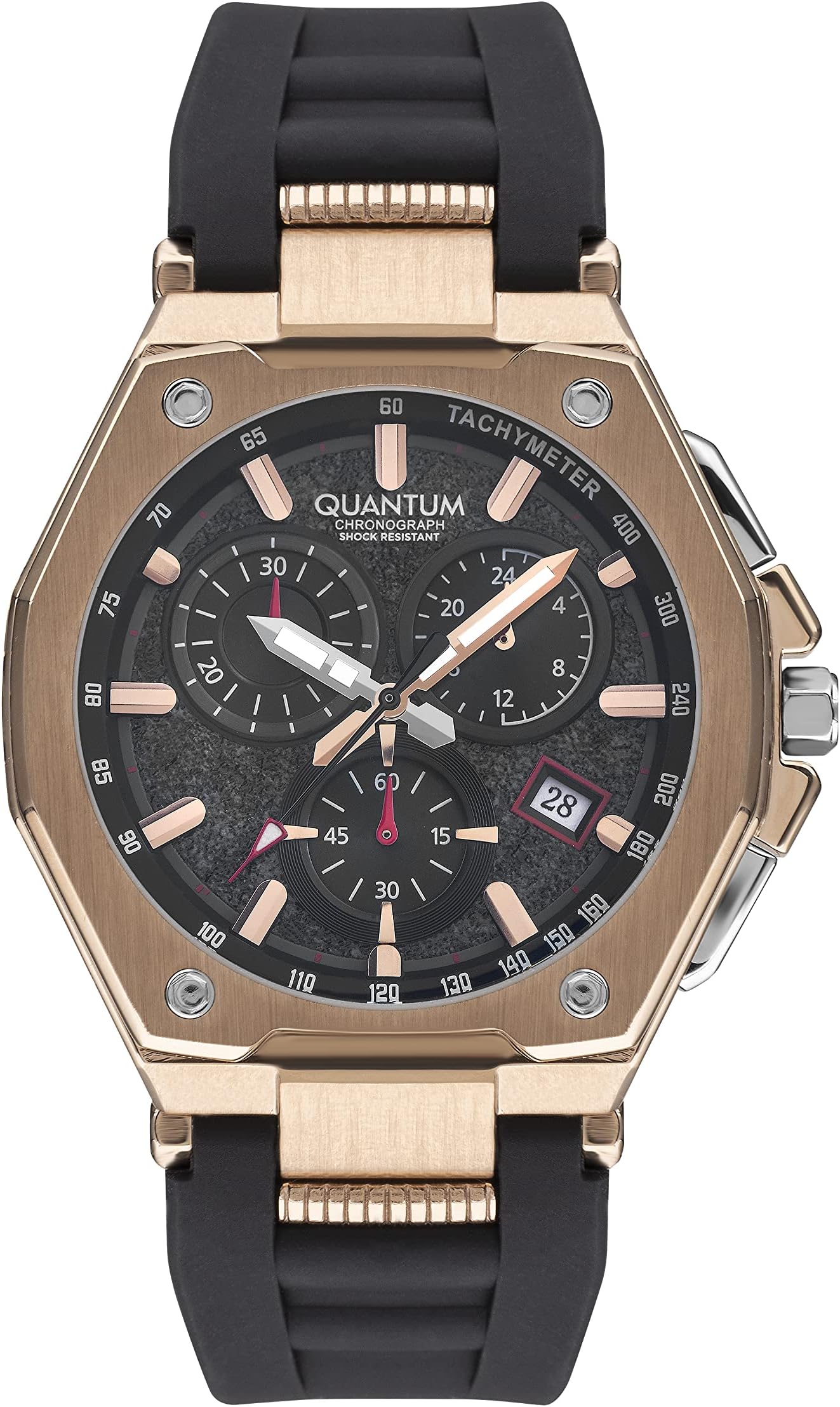 Quantum Men's Quartz Movement Watch, Chronograph Display and Silicone Strap - PWG1005.451, Black