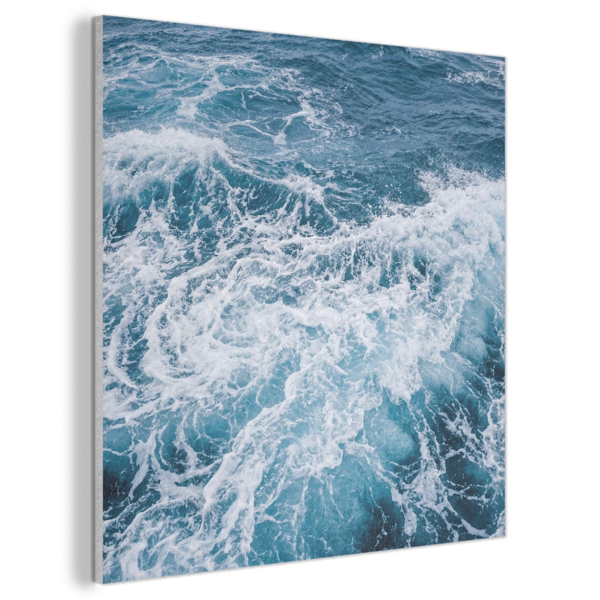MuchoWow© Felt Panel 90x90 cm Framed Design Print Accent Interior Wallart Decoration Wall Art Waves - Ocean - Blue