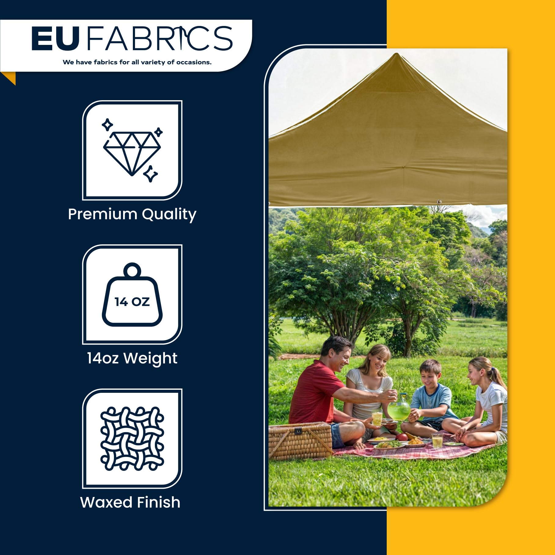 EU Fabrics Bâche en toile de coton | Housse imperméable et résistante pour meubles de jardin | Idéale pour bateau, tente et abri de camping | Bâche d'extérieur 100 % coton ciré (1,4 m x 2 m)