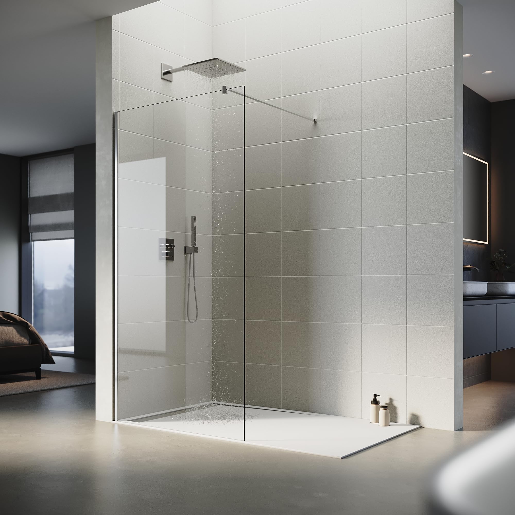 SONNI Mampara Ducha Fija Antical 70x200cm Mamparas de Ducha Frontal Cristal Templado 8mm,con Barra Estabilizadora y Perfil Aluminio