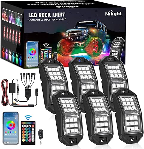 Miniatura 12 de Nilight - Kit de luces LED RGB para rocas 8 piezas 18LED con ángulo amplio para luz de rueda, control remoto y Bluetooth, aplicación con control RGB