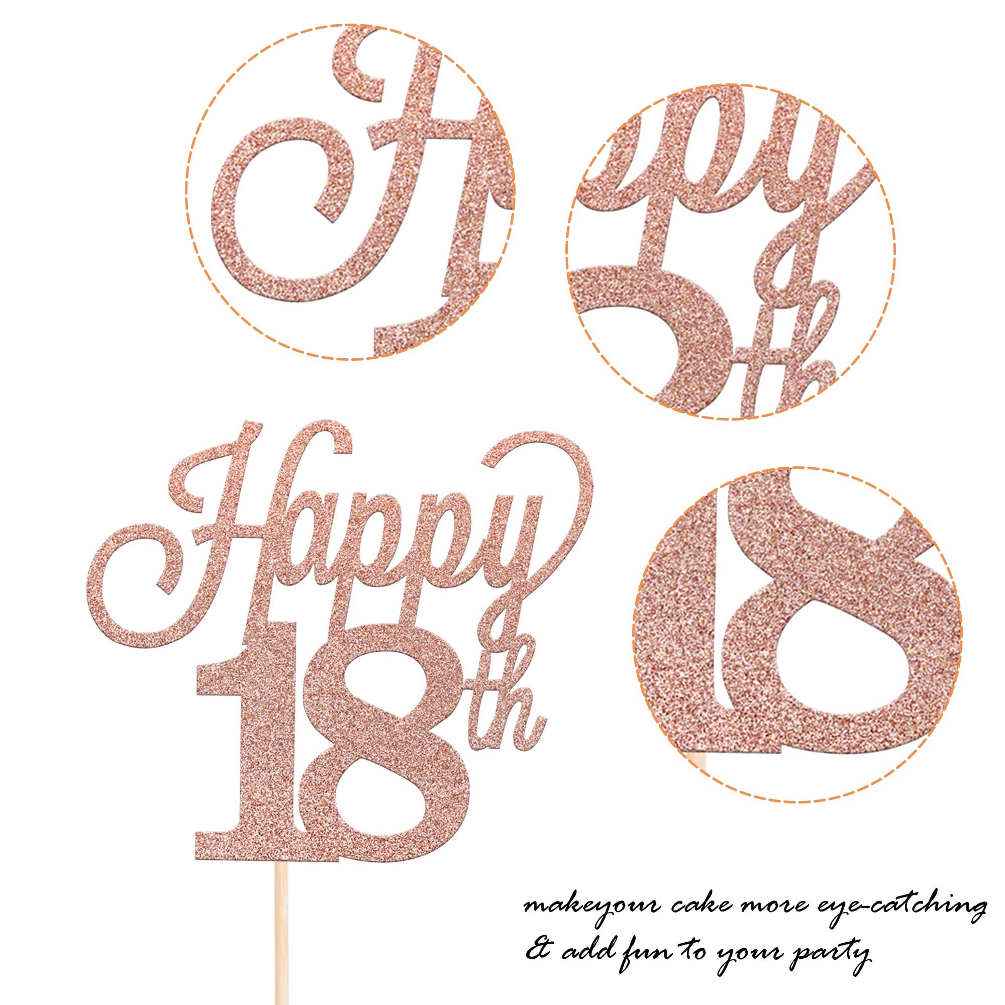 Happy 18th Birthday Cake Topper - Gold Glitter Number 18 Pick Decoration For Anniversary Party - View #11