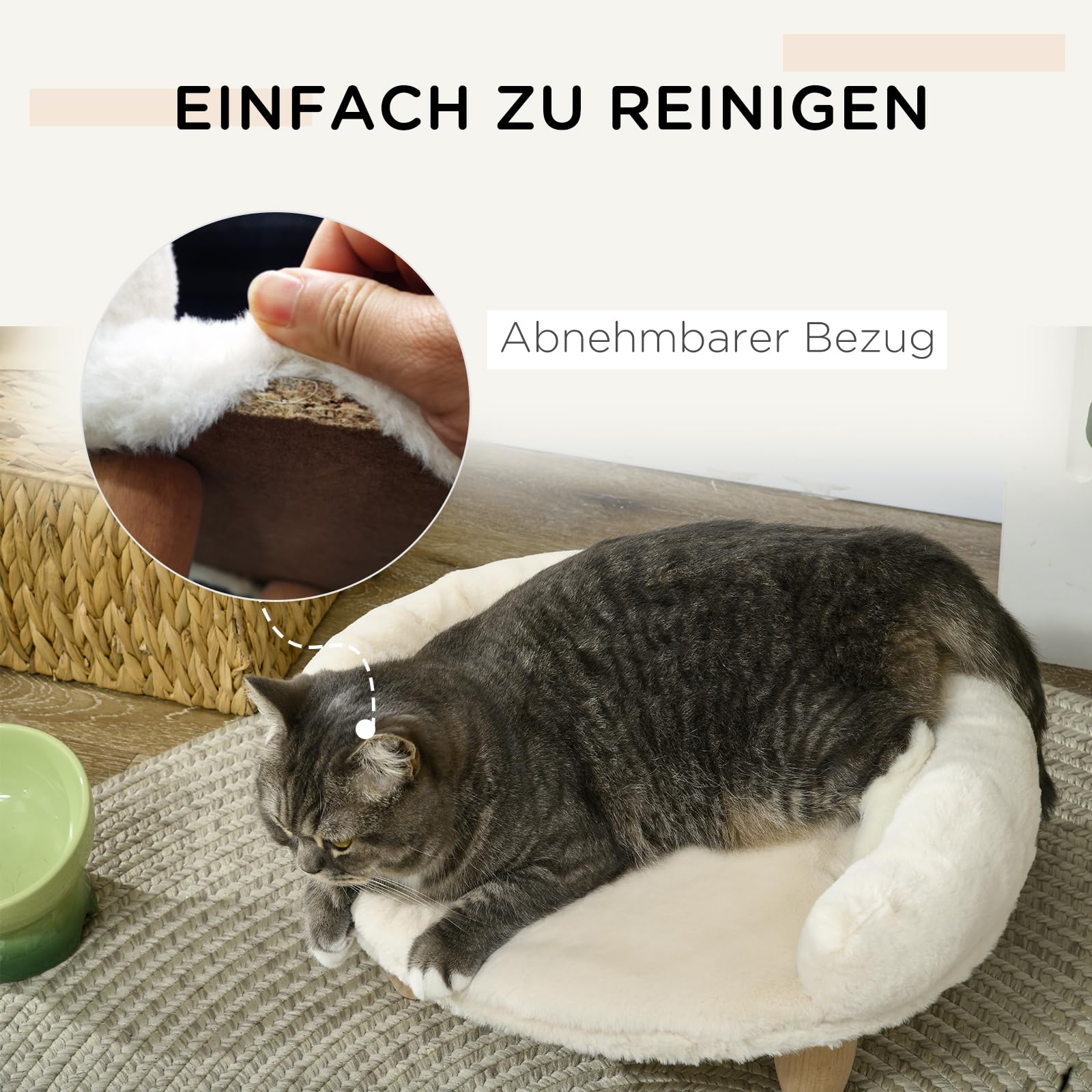 PawHut Katzensofa Hundesofa aus Plüsch Hundebett mit Rückenlehne, Holzbeine, Hundecouch mit weicher Polsterung für Katzen miniaturhunde Hunde 47 x 40 x 20 cm Cremeweiß
