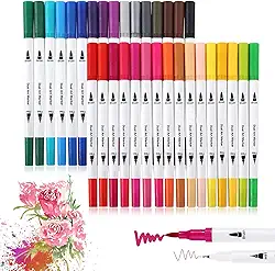 Canetas Brush Pen e Ponta Fina 2 em 1 Kit Profissional para Lettering Caligrafia e Desenho Canetinhas Coloridas Dual Tip para Artistas Estudantes e Adultos (36 cores)