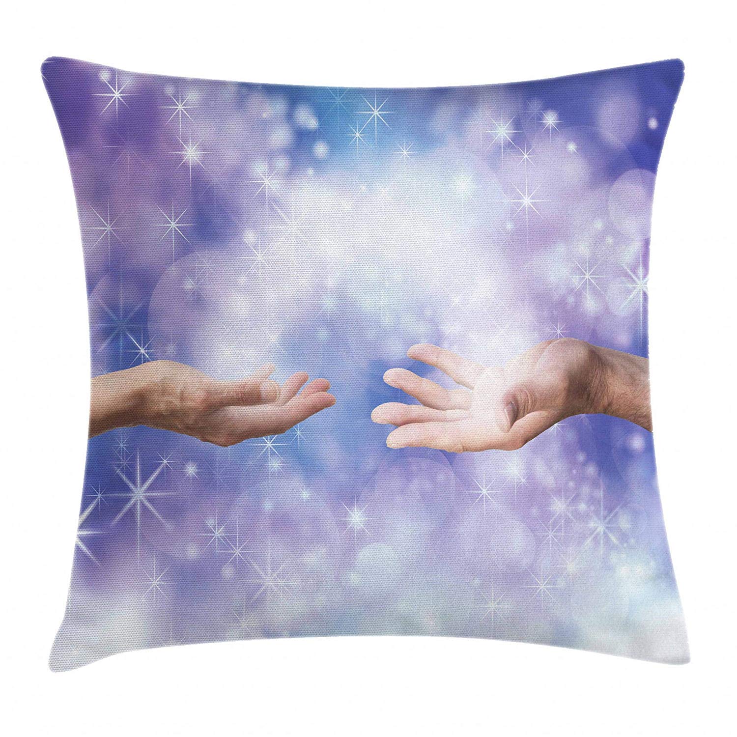 Reiki Throw Pillow Cushion Cover, Soulmates Sharing Synergy Connecting Energy on Beamed Galaxy Mild Color Background, Decorative Square Accent Pillow Case, 18 X 18 Inches, Multicolor