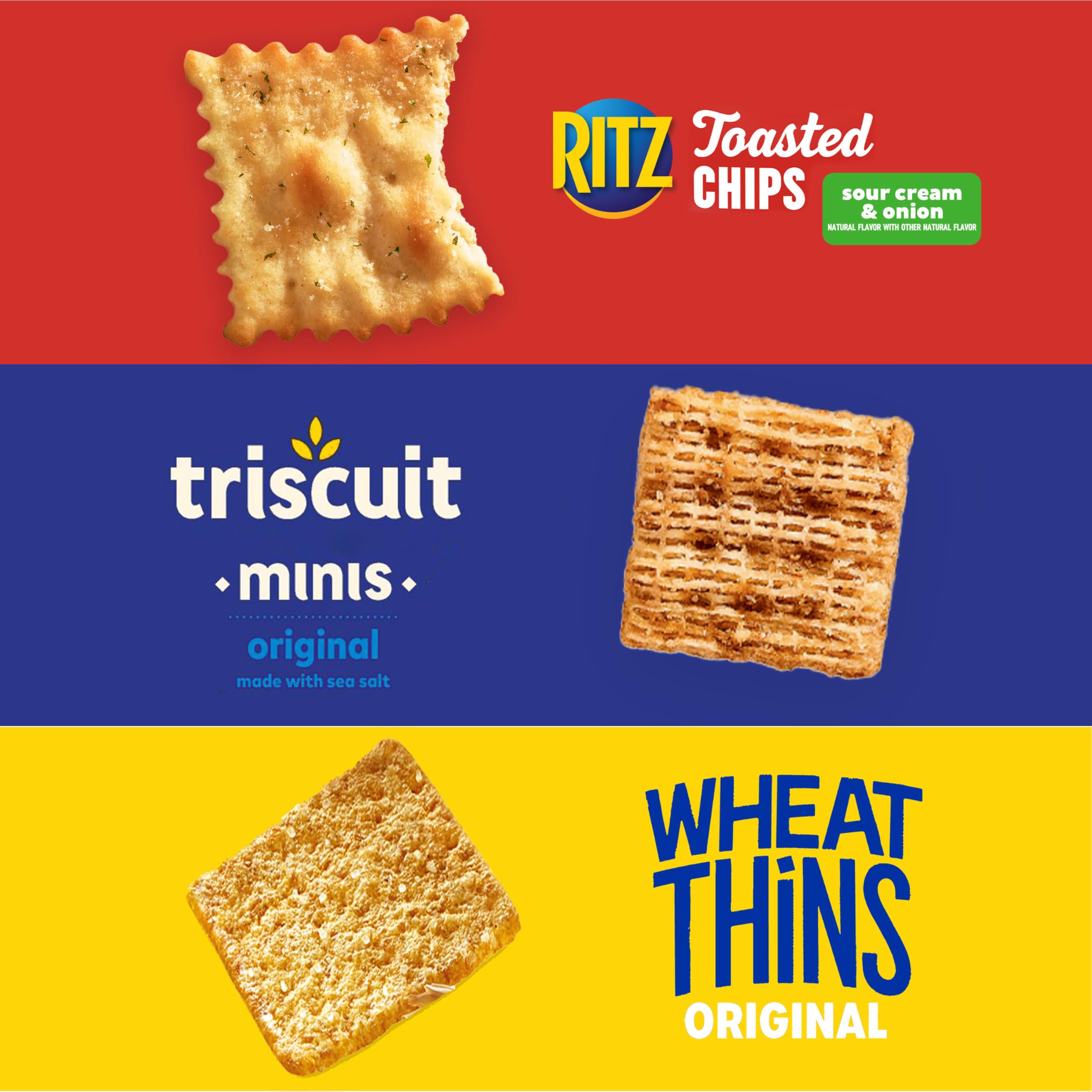Nabisco Paquete variado de galletas, chips tostados RITZ, galletas de trigo integral y galletas veganas de trigo integral Triscuit Minis, 40 paquetes de aperitivos