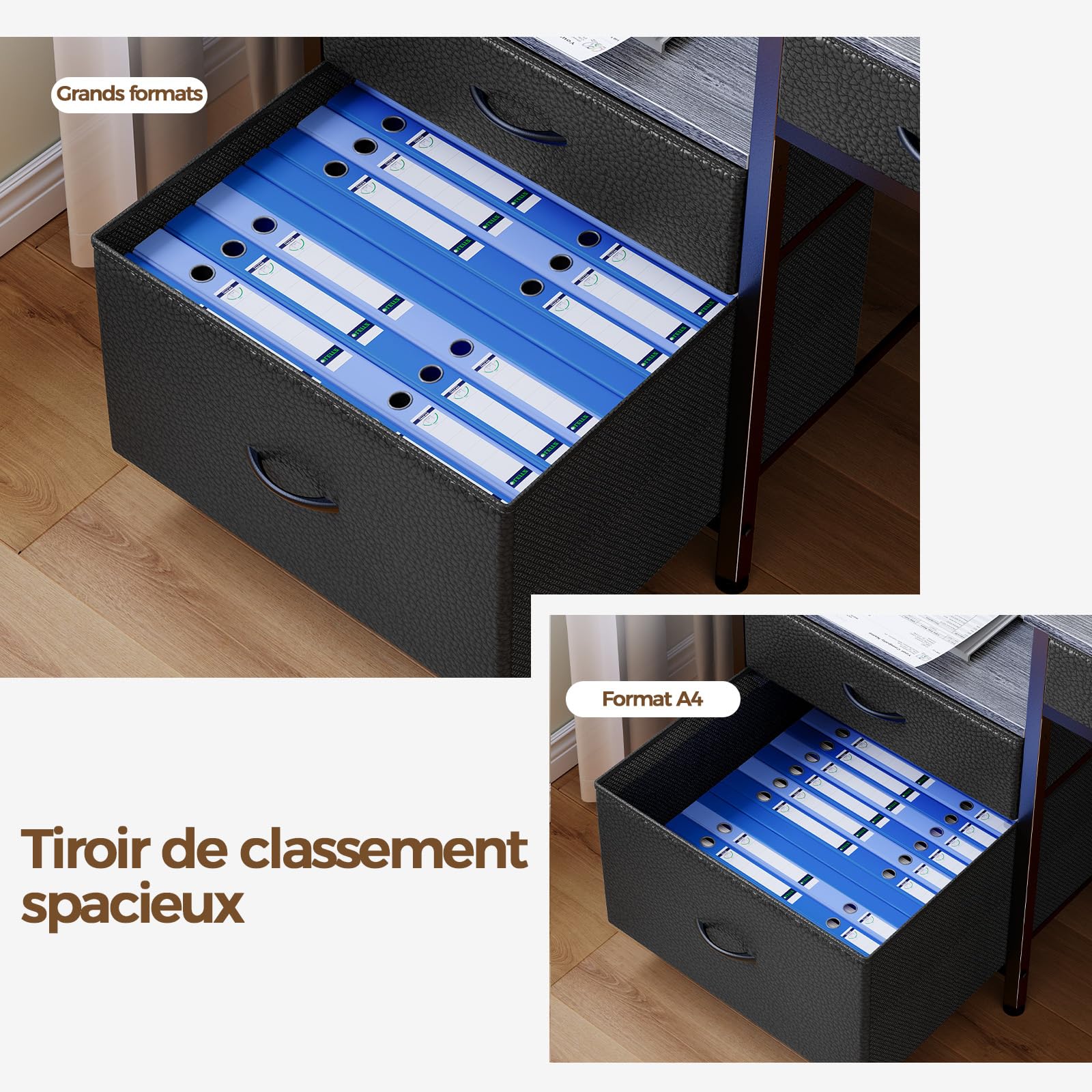 Rolanstar Bureau d’Angle en L avec Tiroirs, Bureau Gaming Réversible avec Prise, LED et Support Écran, 163 cm Table Informatique pour Chambre, Salon ou Coin Travail