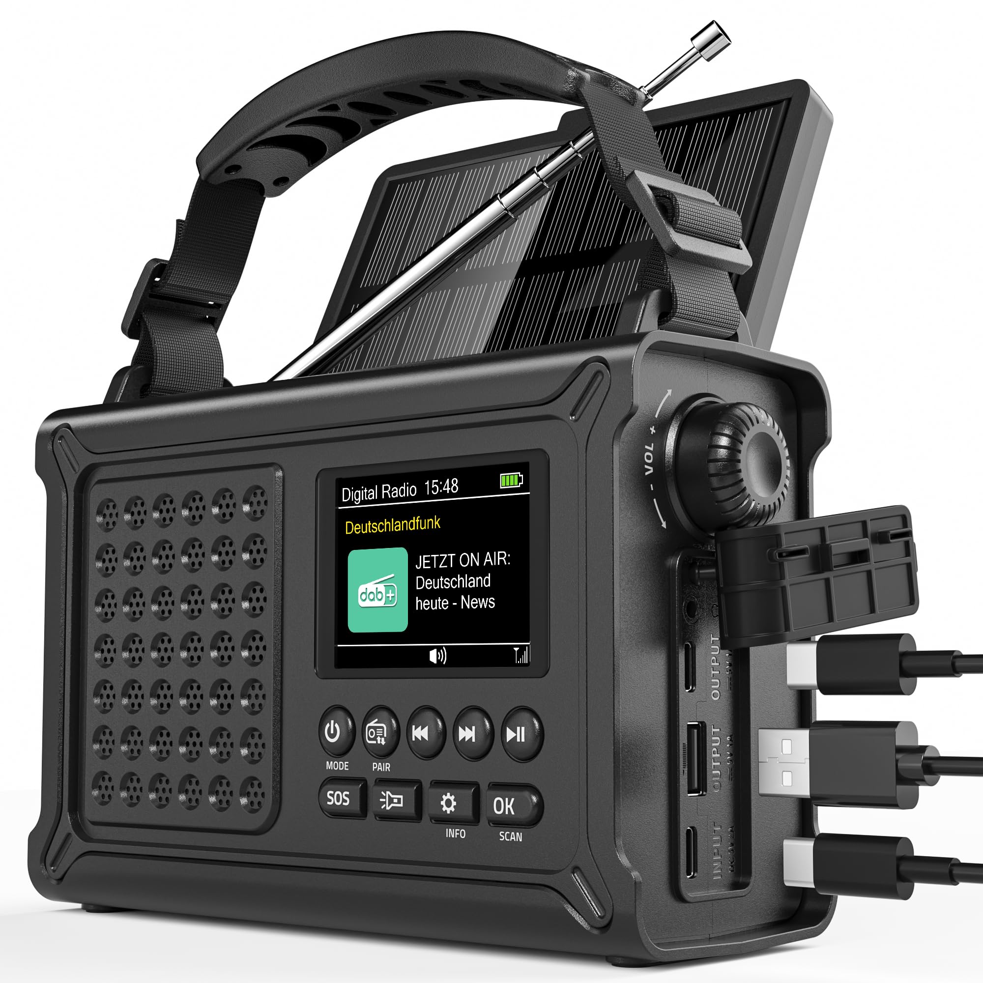 Radio à manivelle 12 000 mAh - Dab/Dab+/FM avec Bluetooth 5.0 - Radio d'urgence avec Panneau Solaire de 8500 mm² et manivelle de 650 mA - Radio Solaire Portable à Dynamo - Idéale comme Lampe de Poche
