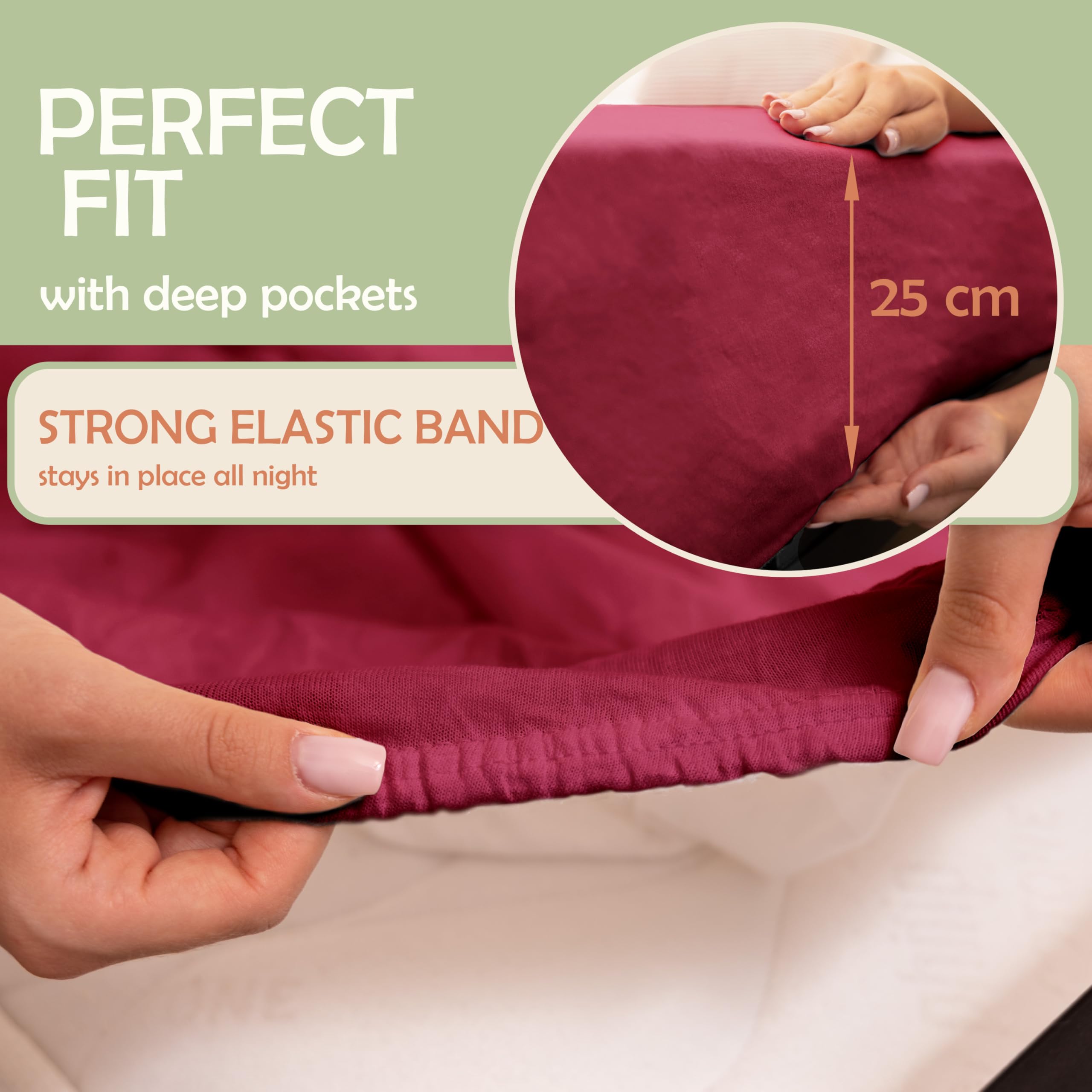 NatureMark Microfiber Fitted Sheet - Soft, Breathable & Comfortable - With Elastic Band - 140 x 200 cm - Burgundy Red - Image 3