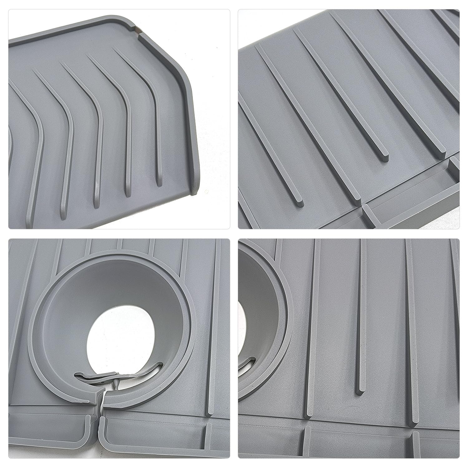 1 Piece Kitchen Sink Splash Mat Silicone Faucet Handle Drip Catcher Tray Sink Splash Guard Behind Faucet Protector Mat for Kitchen (Grey) - Image 3