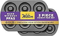 Vista 1 de Wilton Gold - Juego de 2 piezas de moldes para donas antiadherentes, Juego de utencilios de repostería de acero inoxidable, Fabricado sin PFAS, El