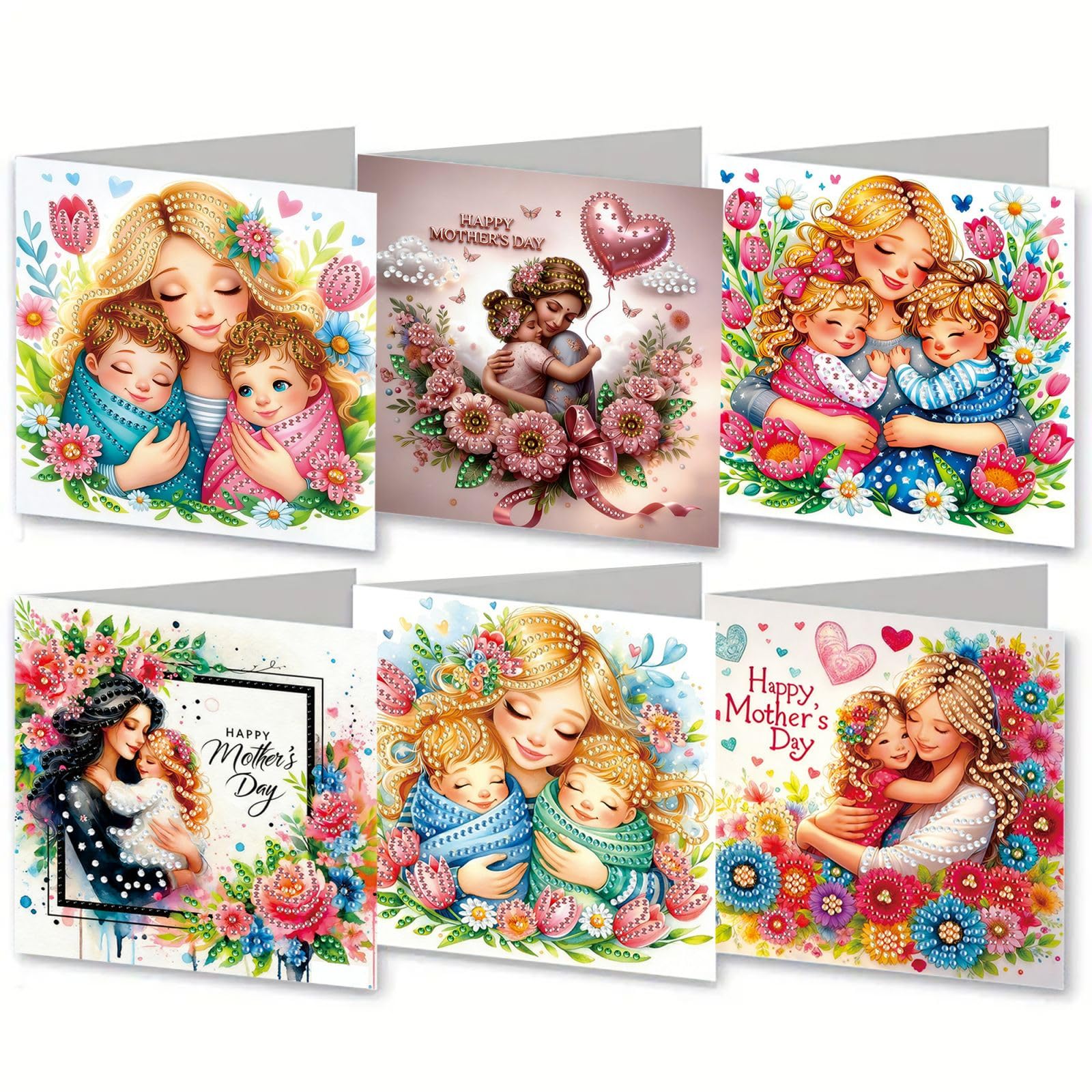 CustmArti Diamond Art Painting DIY Holiday Greeting Card Creative Blessing Folding Six-Pack Stationery Ornament Handmade Present Embroidery-Mother-2