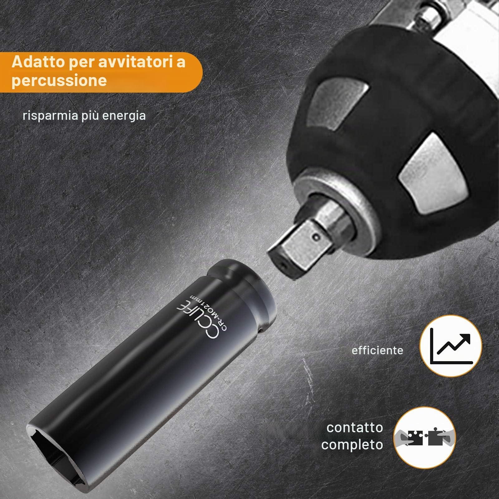 CCLIFE Set Bussole a Impatto, Bussole a Impulsi Profondo da 1/2" Prese Metriche Esagonale 10-32 mm, 16 Pezzi