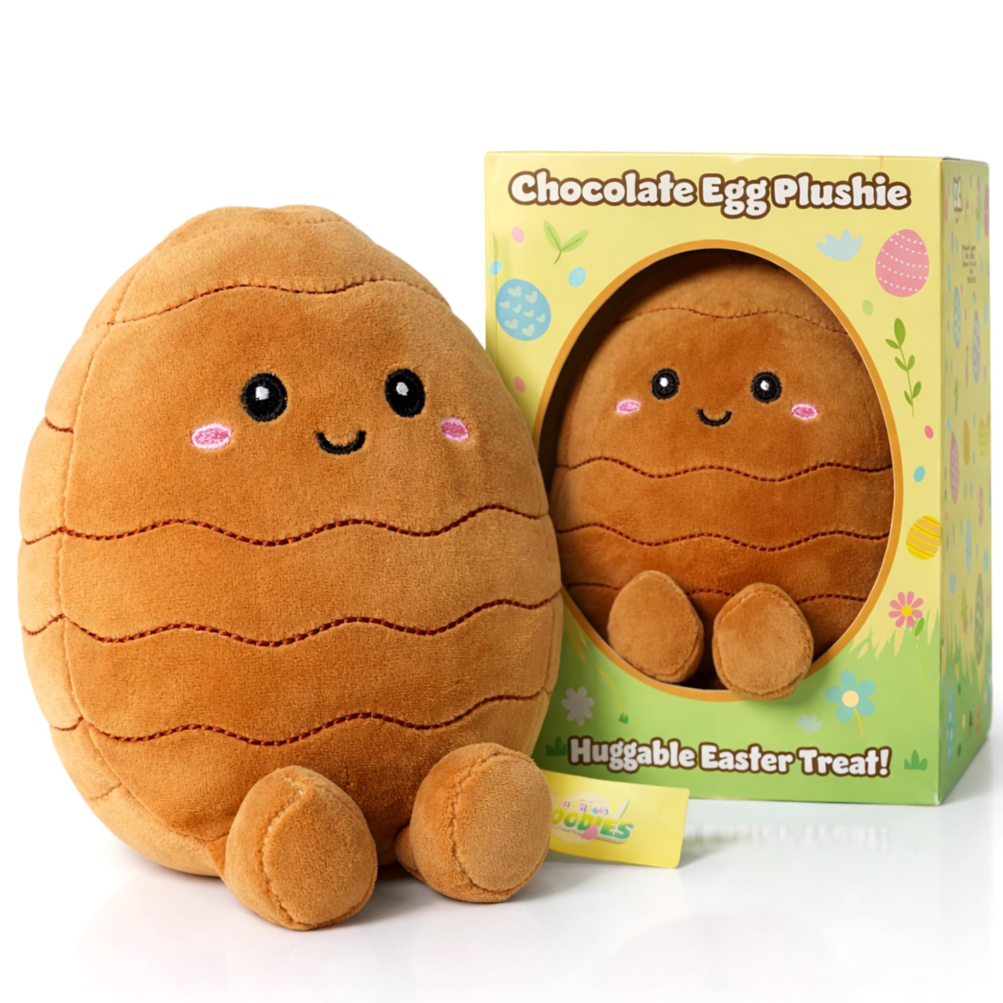 PMS Chocolate Easter Egg Plushie, Huggable Easter Treat, Soft Toy with Embroidered Face