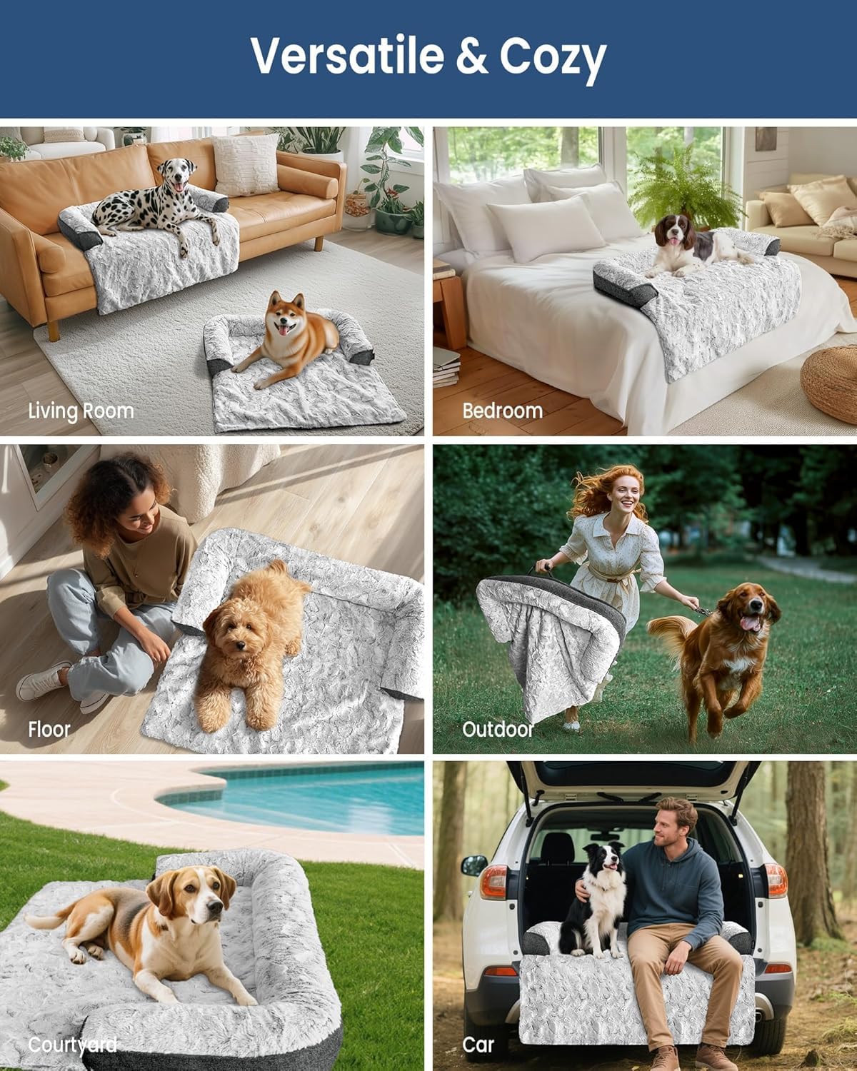 Calming - Cuccia per cani, extra large, soffice, in peluche, protezione per mobili, con fodera rimovibile e lavabile, per cani e gatti di taglia grande, media e piccola, 134,6 x 99,1 cm