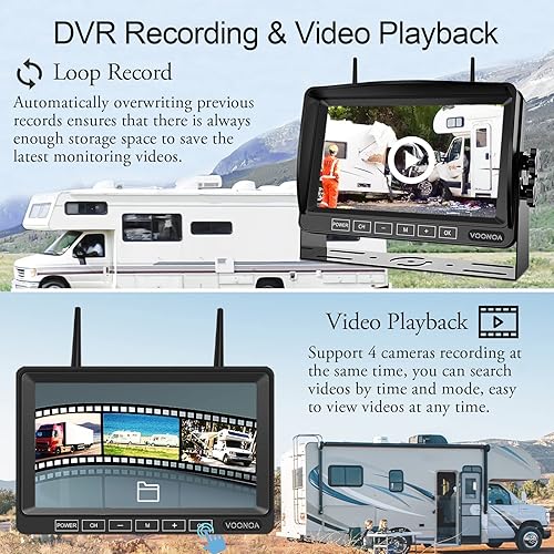 Miniatura 6 de Sistema de cámara inalámbrica 1080P RV, IP69, impermeable, visión nocturna, cámara de visión trasera lateral con monitor HD de 7 pulgadas para