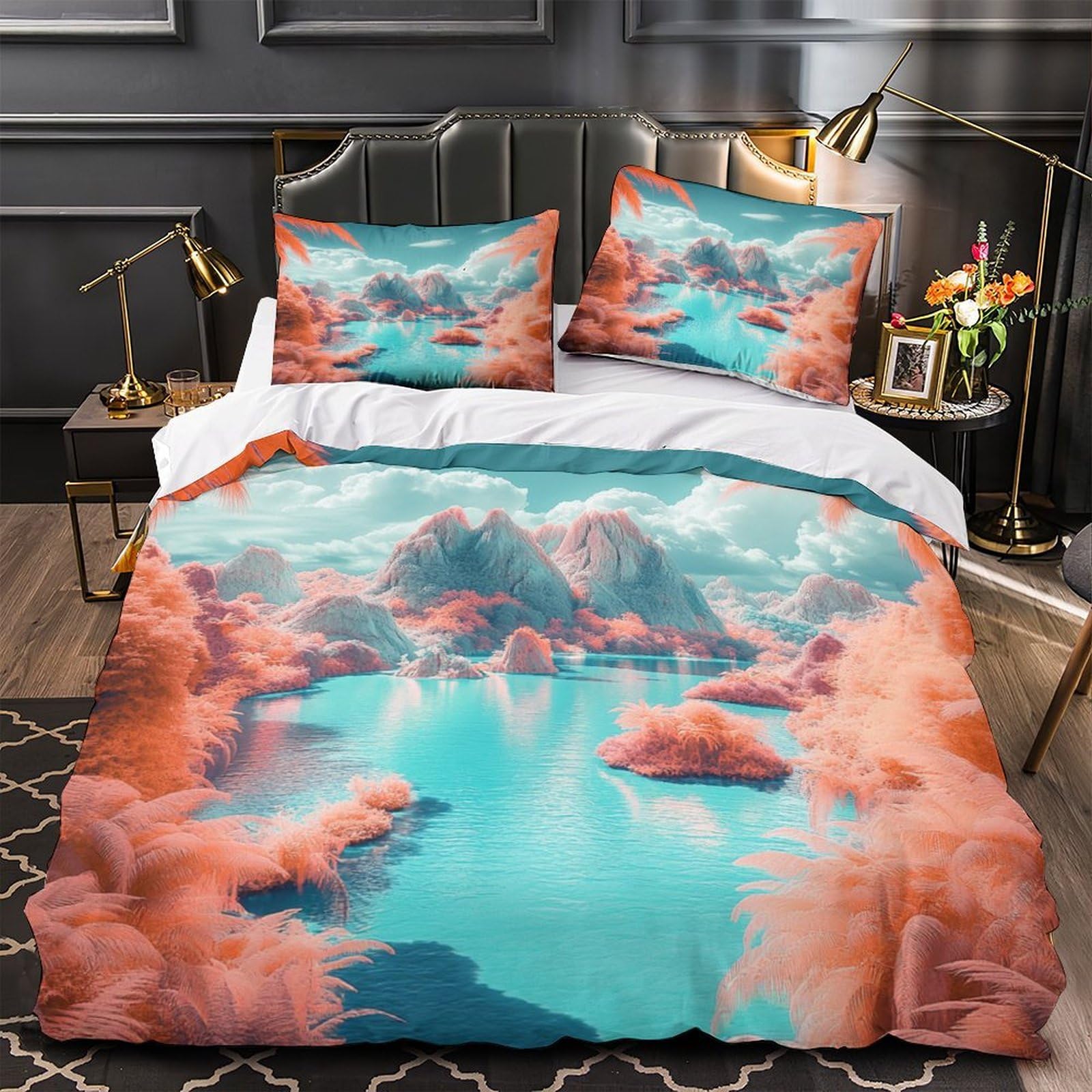 Housse de Couette Île Tropicale 3 pièces en microfibre lavable machine