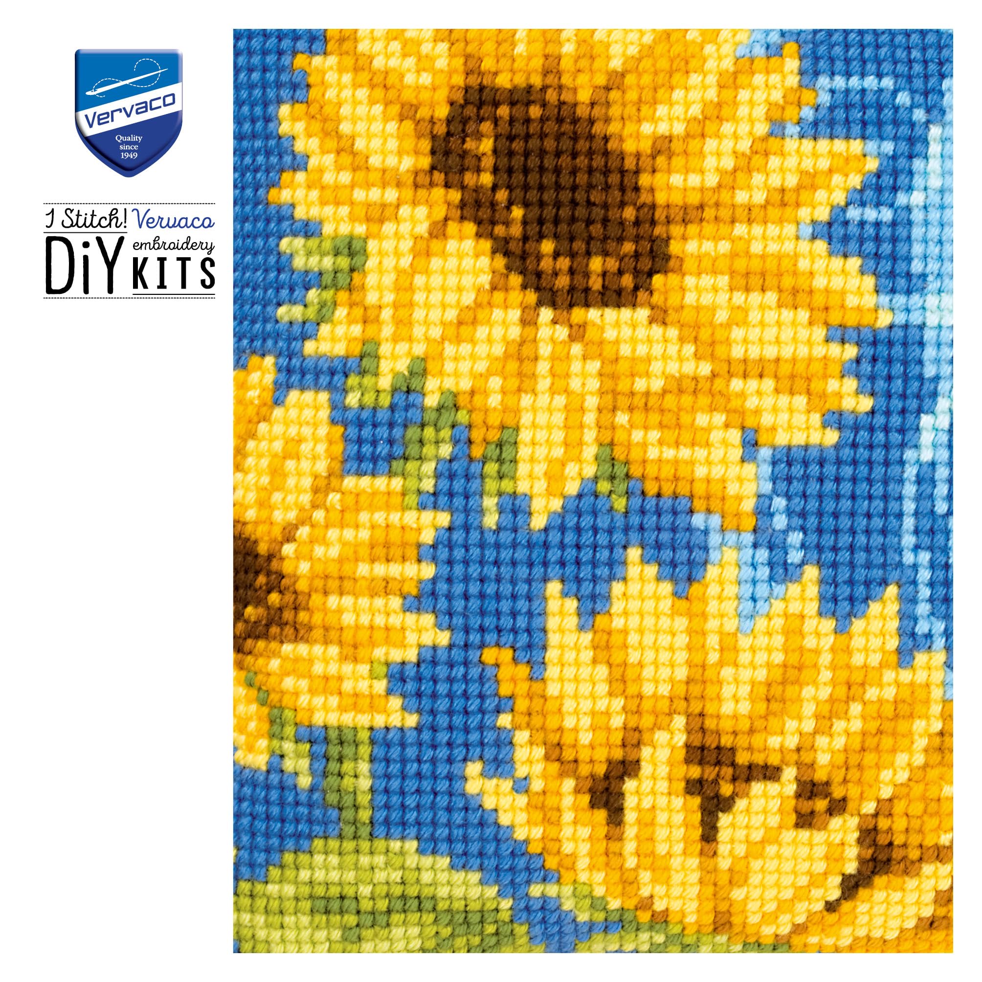 Vervaco Dorso Per Cuscino Punto Croce Blu 45x45 Cm Con Zip - Retro Per Ricamo, 100% Cotone, Fai Da Te - 3